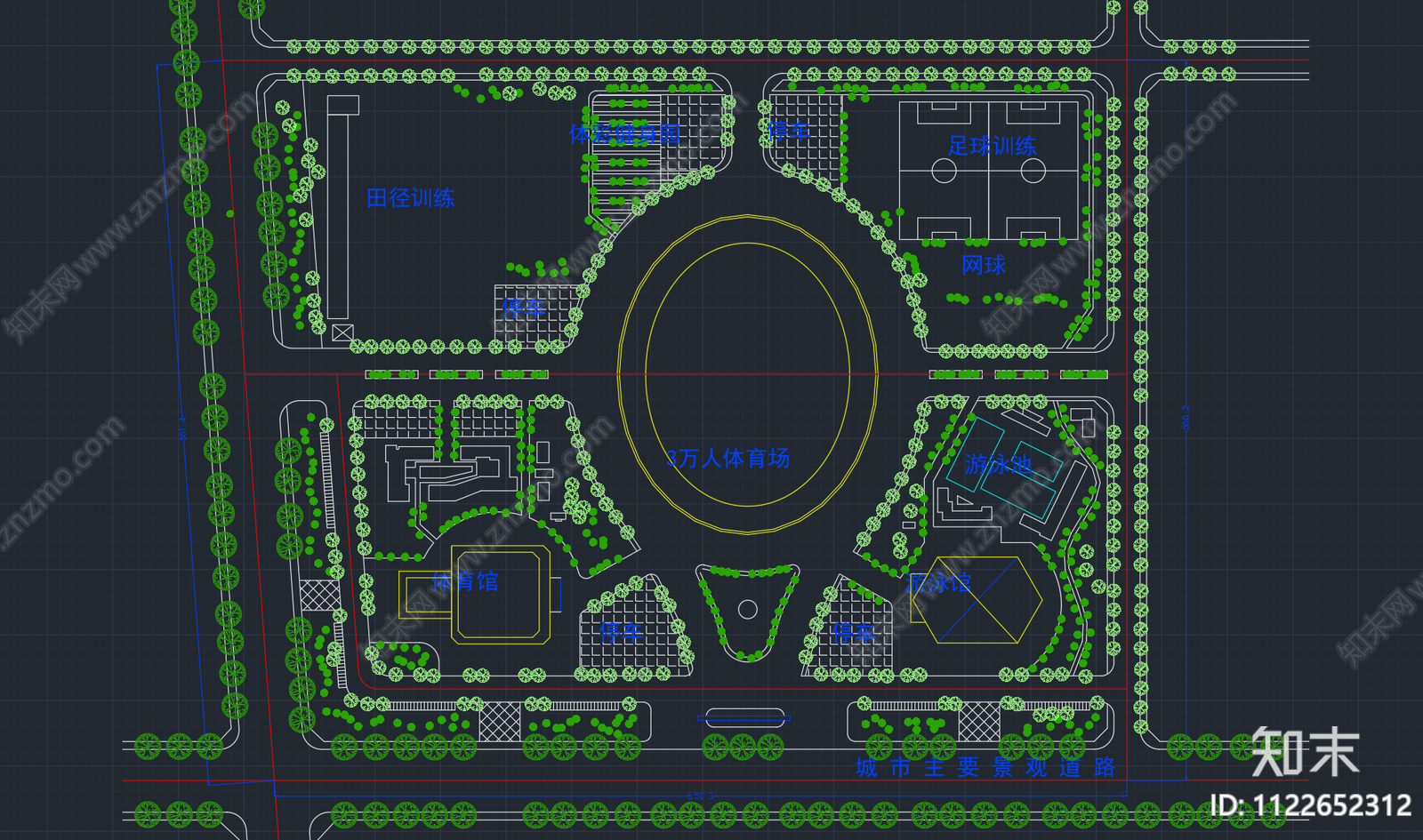 现代体育操场平面cad施工图下载【ID:1122652312】