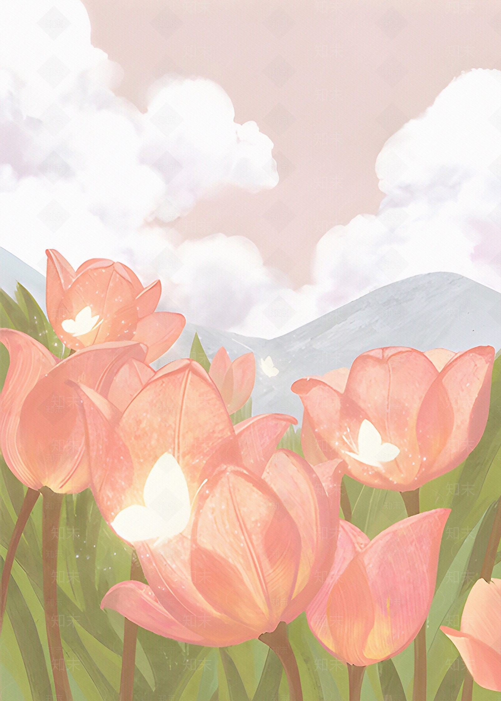 现代植物郁金香花植物装饰画贴图下载【ID:1122655253】