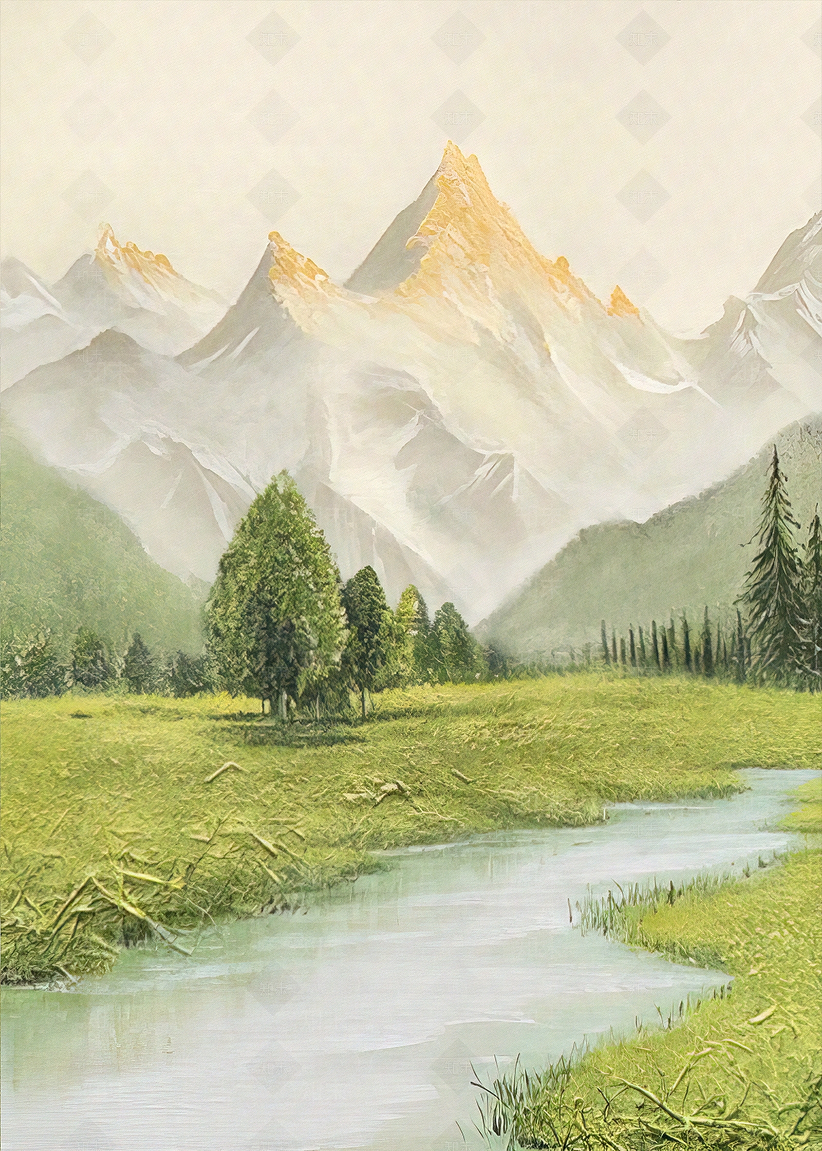 现代油画肌理风景装饰画贴图下载【ID:1122655389】