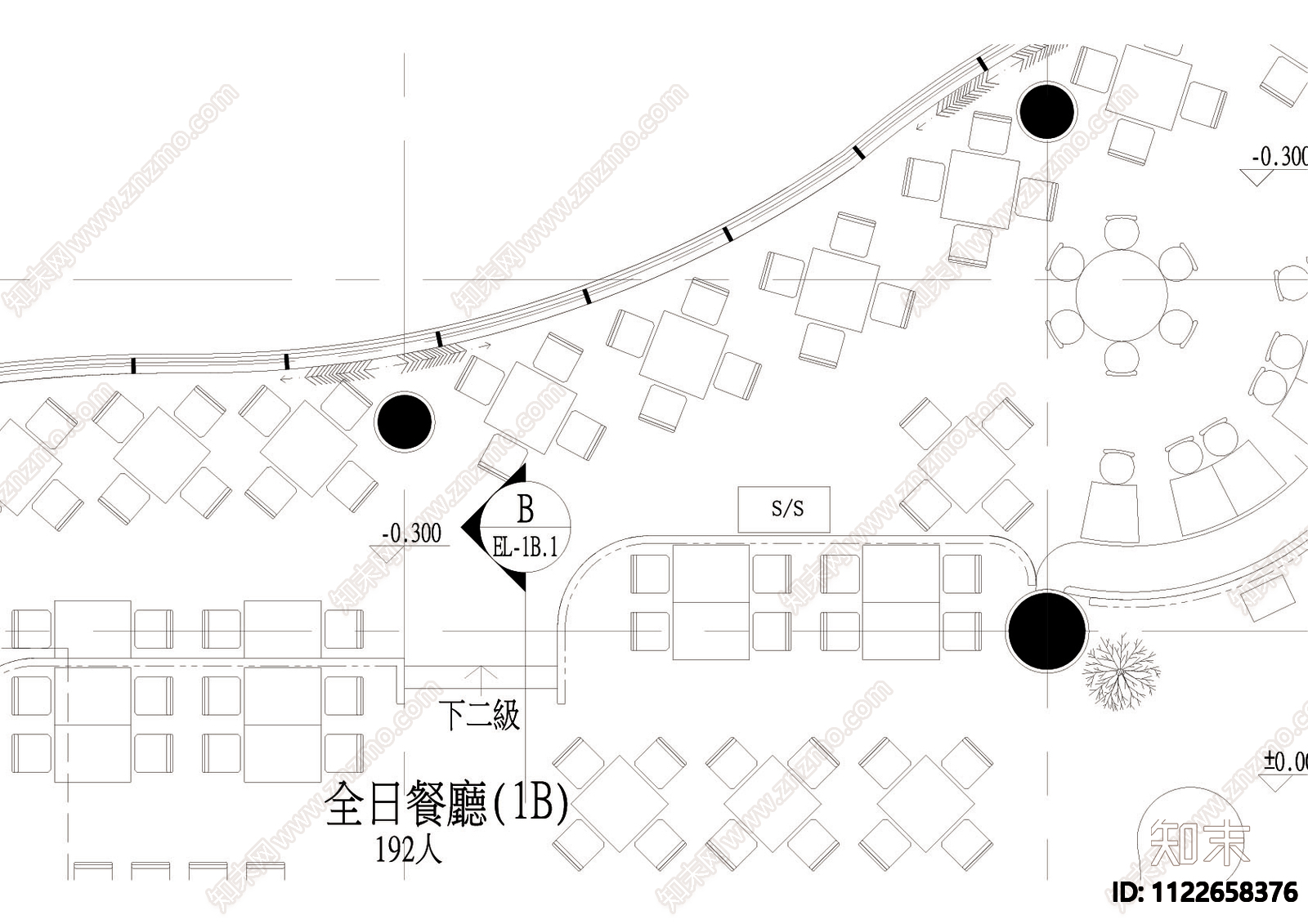 日式餐厅CAD平面规划cad施工图下载【ID:1122658376】