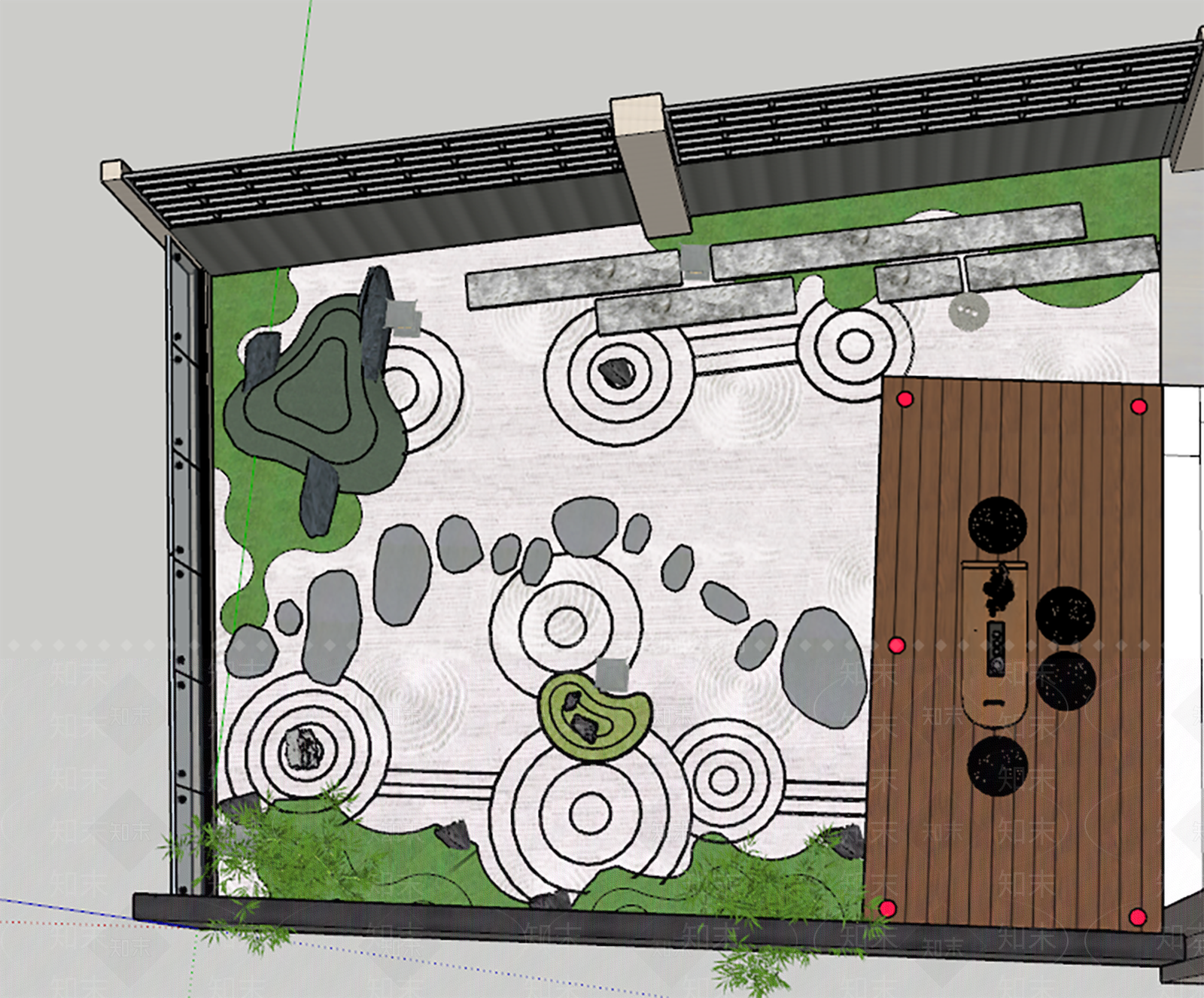 日式屋顶花园SU模型下载【ID:1122666902】