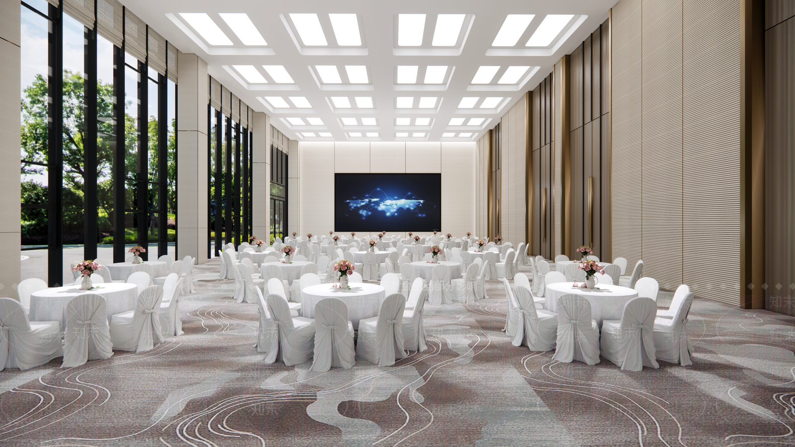 现代酒店宴会厅SU模型下载【ID:1122683366】