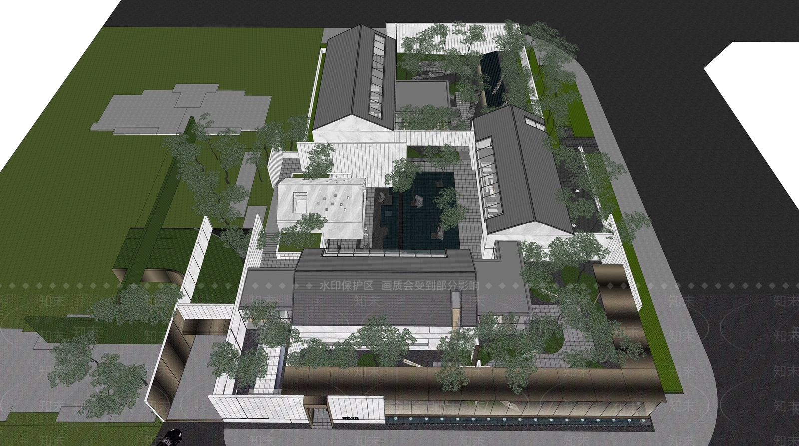 新中式民宿建筑SU模型精品下载_SketchUp模型_知末网