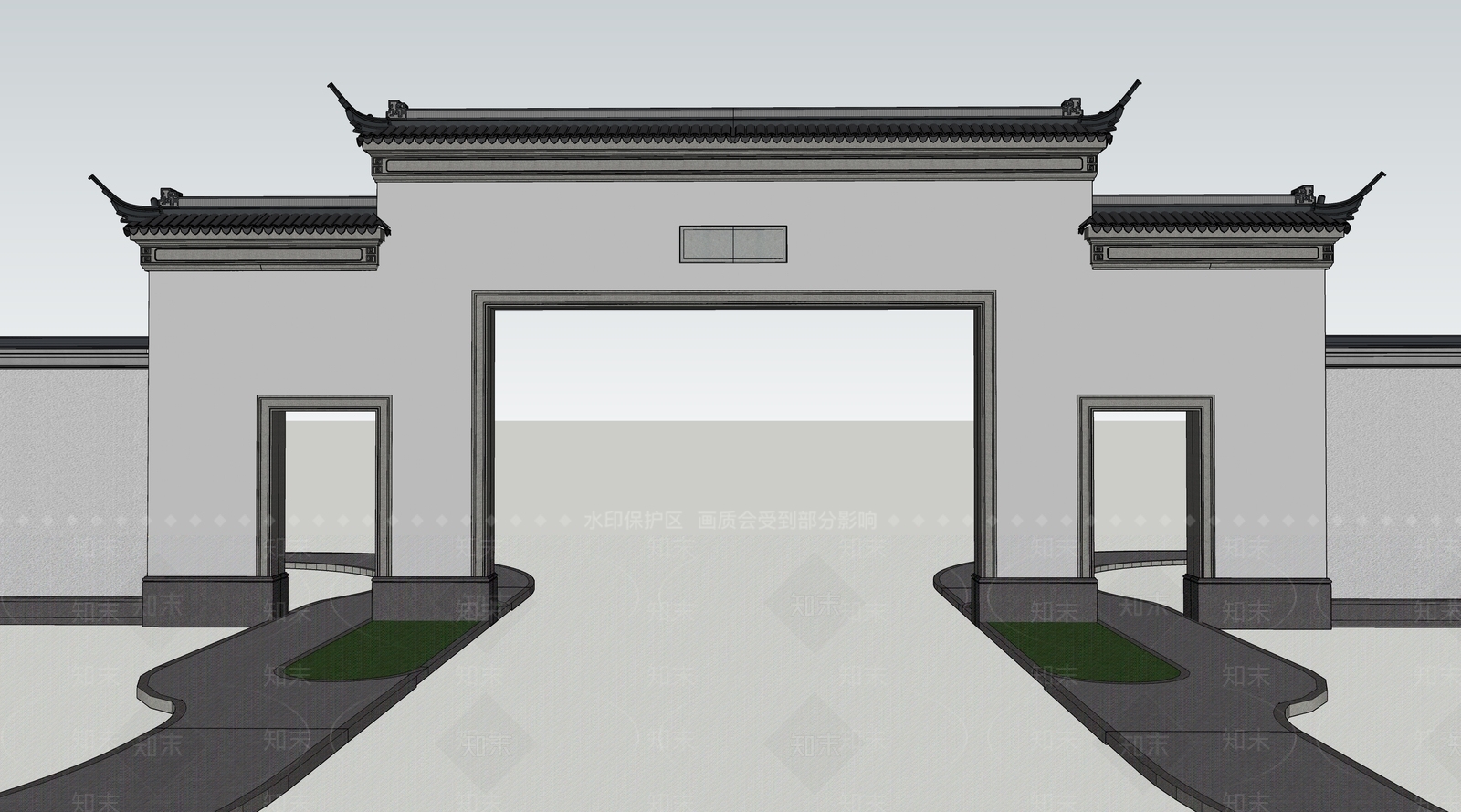 中式牌坊入口大门SU模型下载【ID:1122786747】