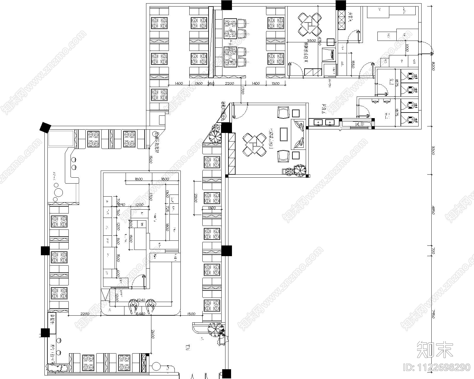 现代中餐厅平面方案cad施工图下载【ID:1122698290】