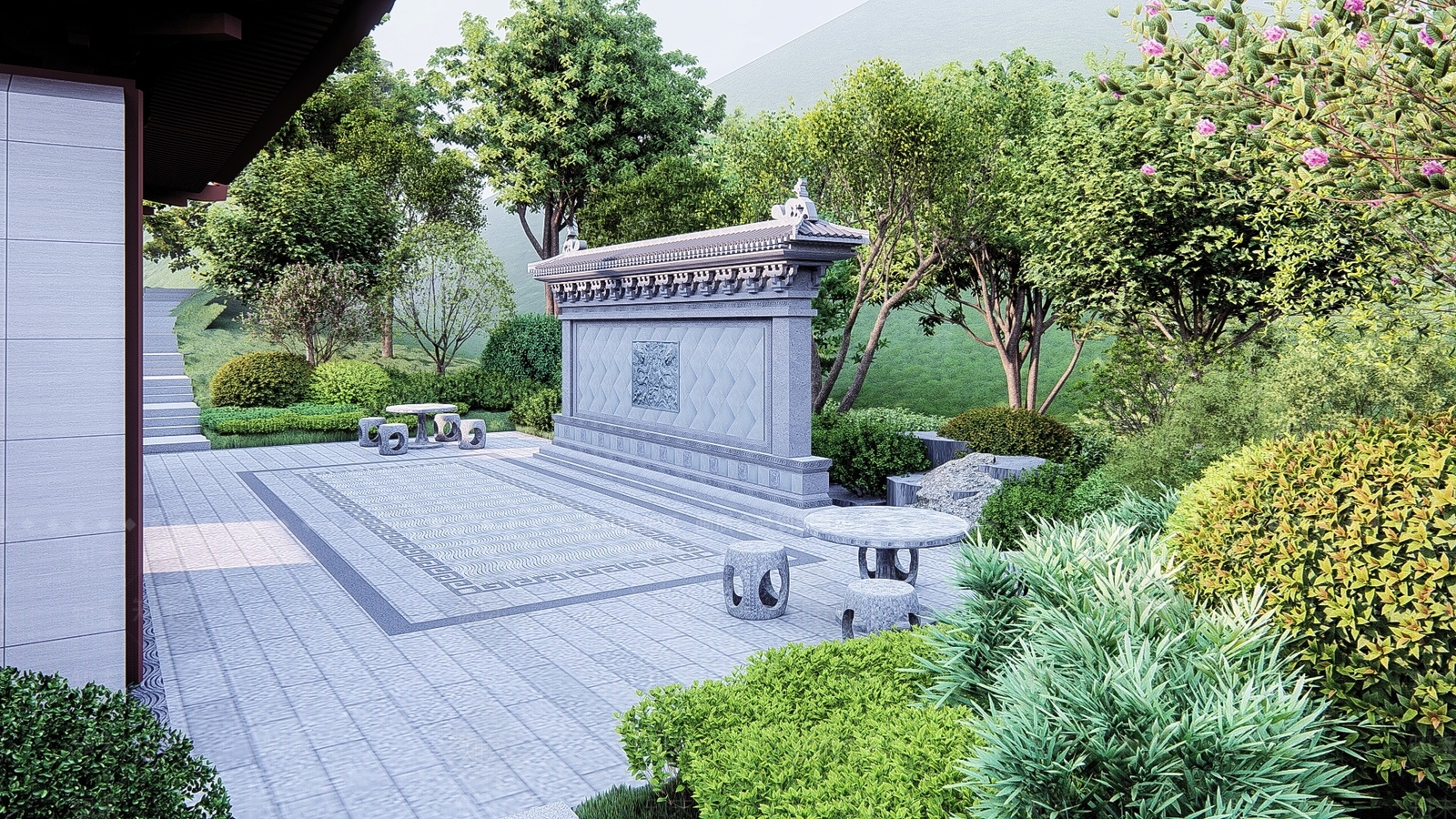 中式台阶景观SU模型下载【ID:1122698473】