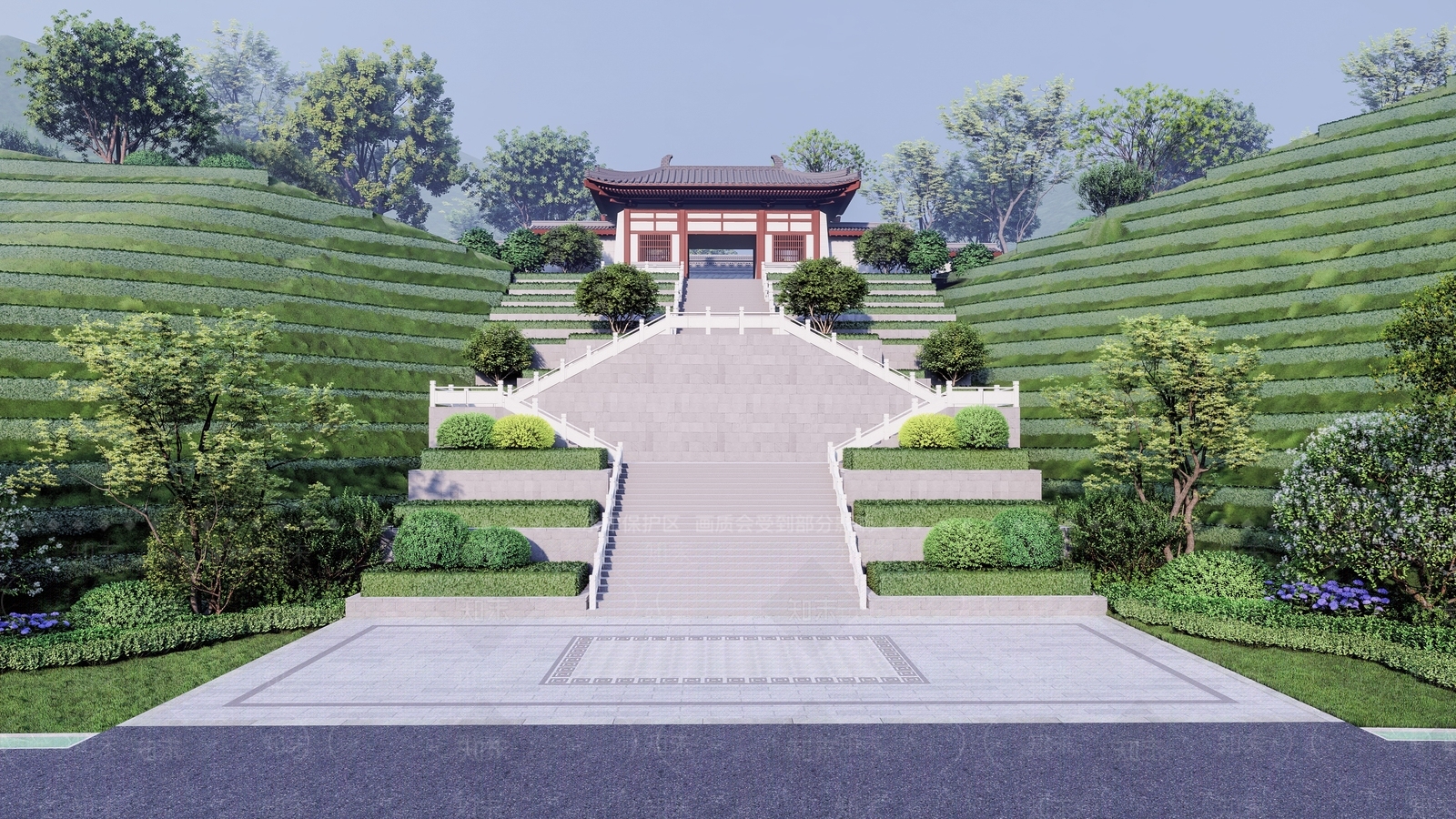 中式台阶景观SU模型下载【ID:1122698473】
