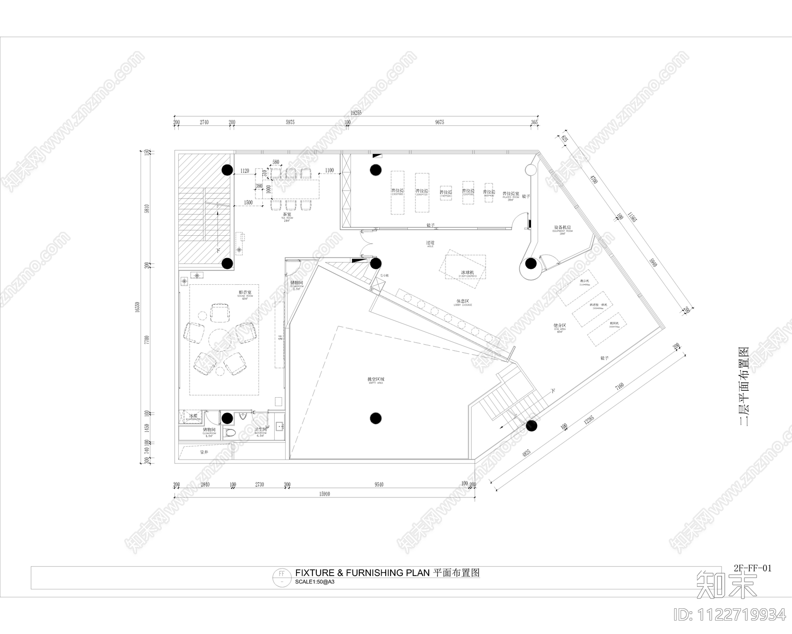 工业风现代健身房cad施工图下载【ID:1122719934】