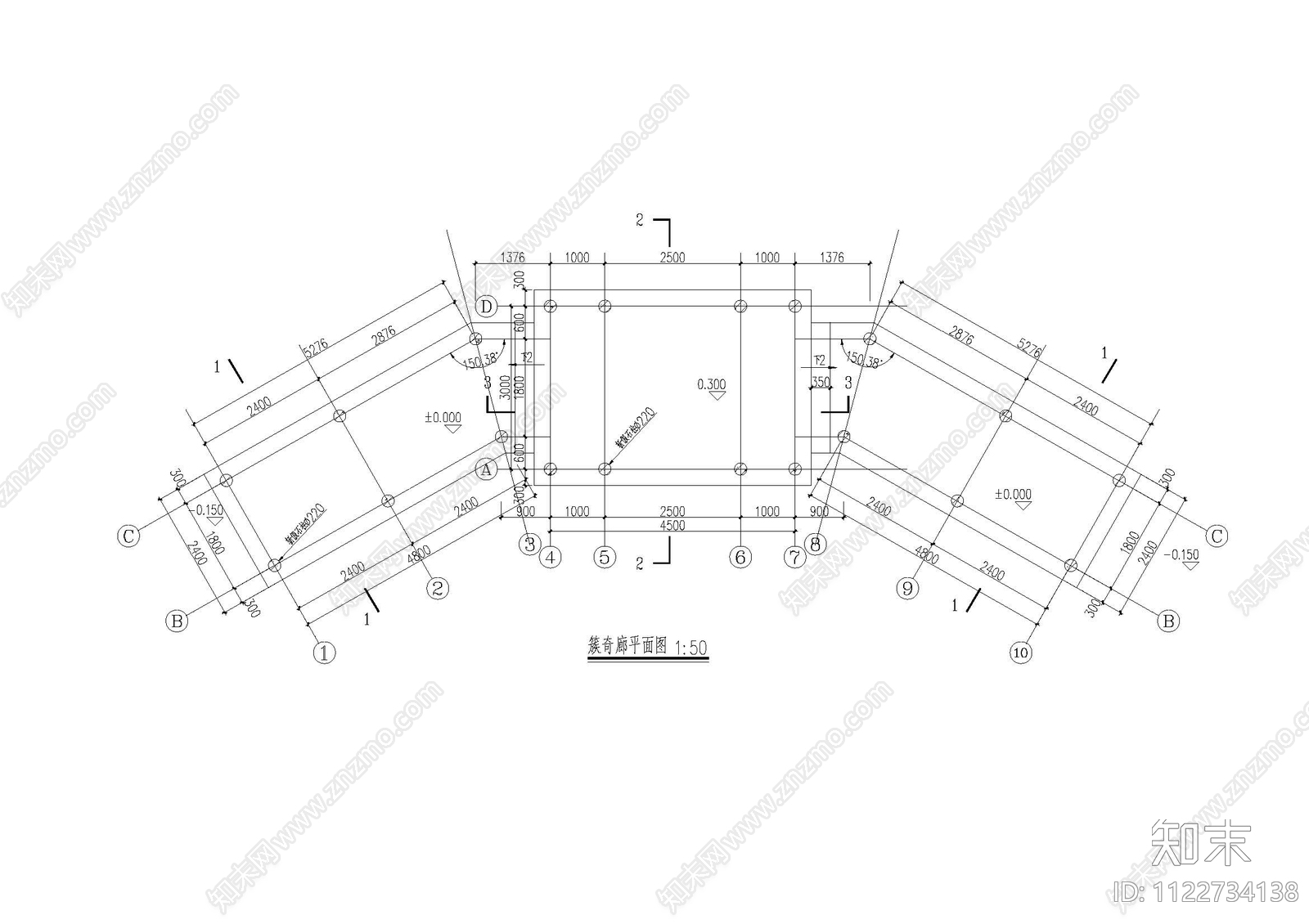 新古典仿古建长廊cad施工图下载【ID:1122734138】