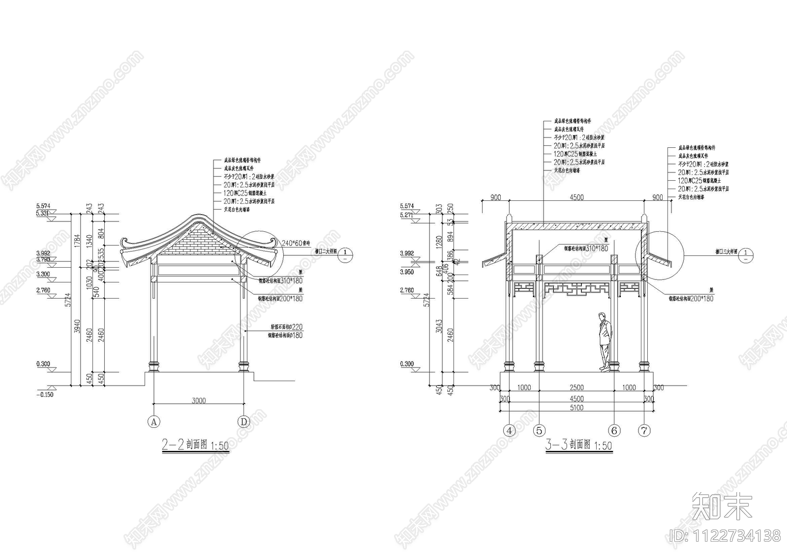 新古典仿古建长廊cad施工图下载【ID:1122734138】