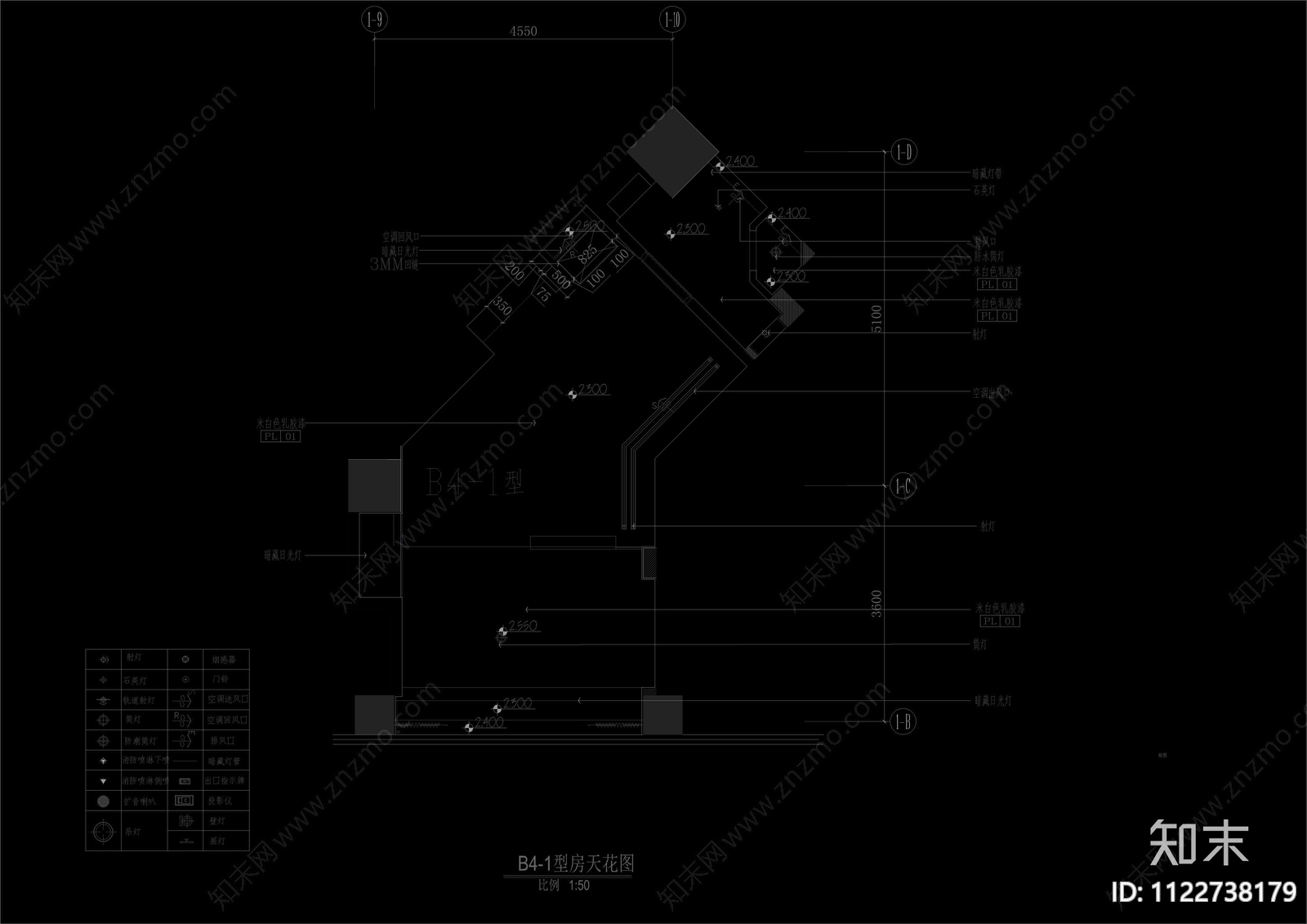 上海礼顿国际公寓B4-B5-1型cad施工图下载【ID:1122738179】