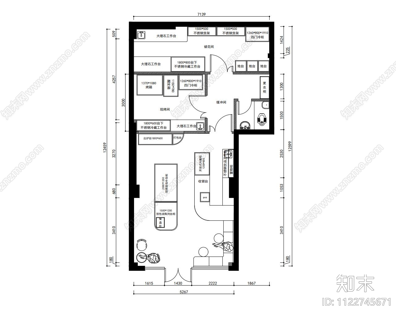 现代简约烘焙糕点店cad施工图下载【ID:1122745671】