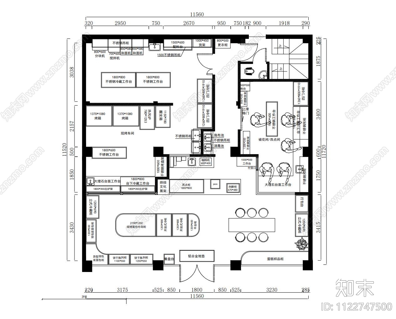 现代简约烘焙糕点店cad施工图下载【ID:1122747500】