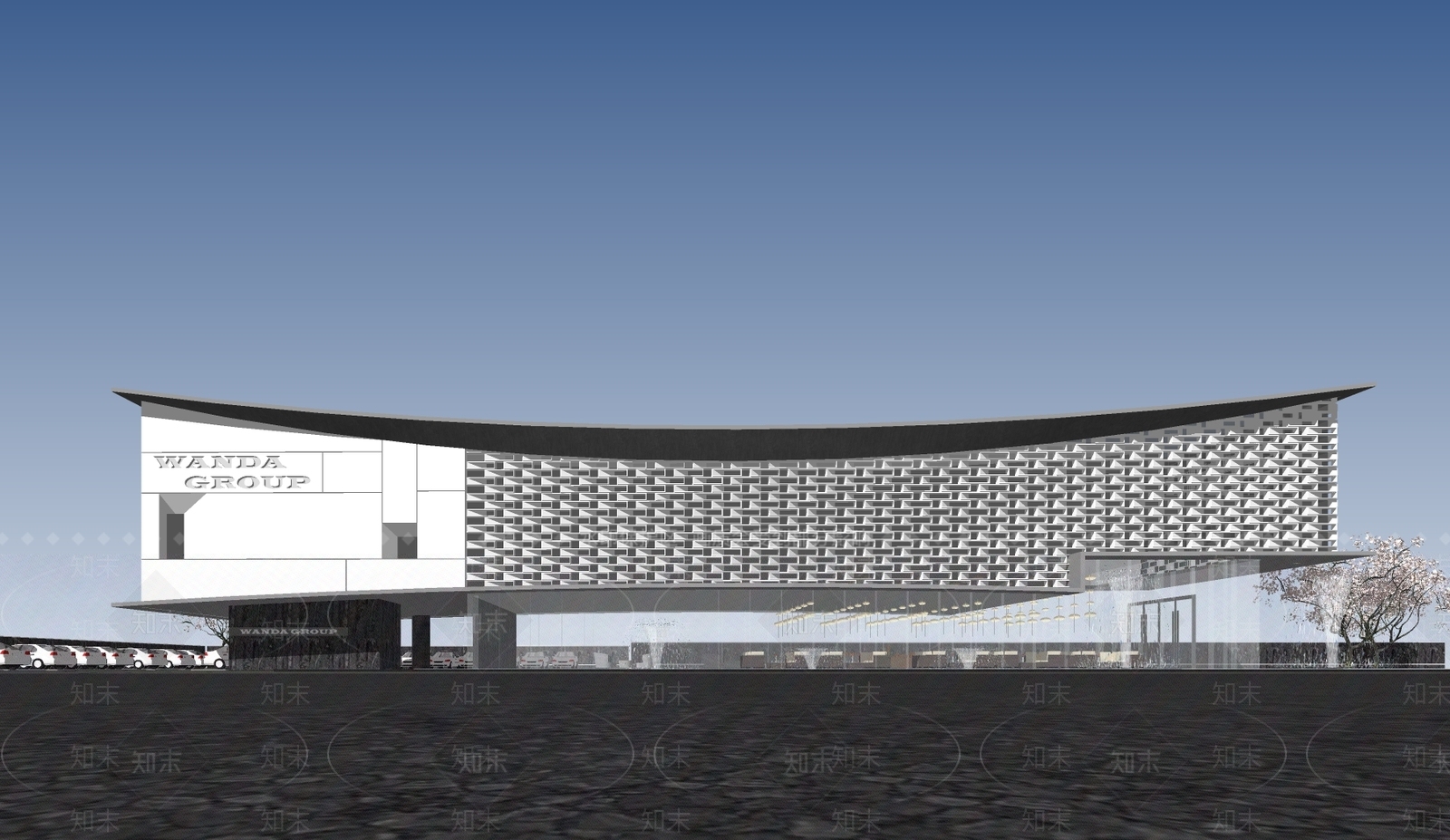 现代售楼处建筑SU模型下载【ID:1122759723】