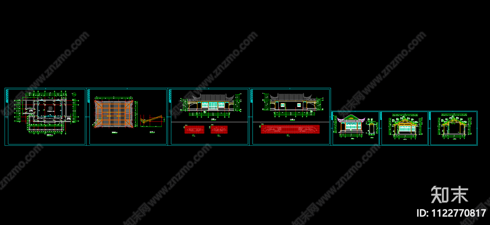 仿古苏式四面厅水榭歇山古建筑木结构建筑平面剖面立面施工图下载【ID:1122770817】