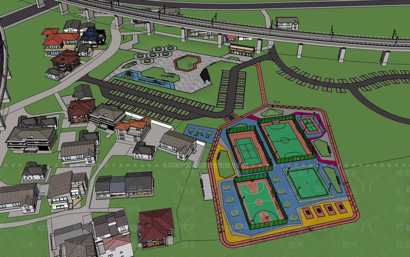 现代社区公园景观SU模型下载【ID:1122772178】