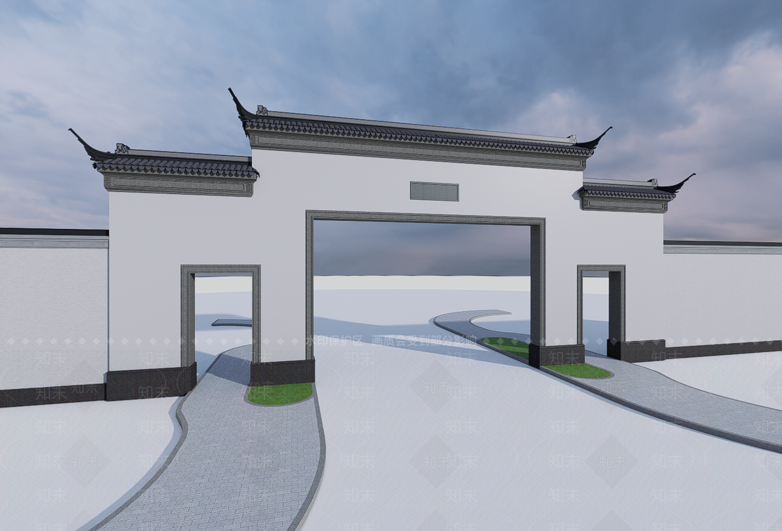 中式牌坊入口大门SU模型下载【ID:1122786747】