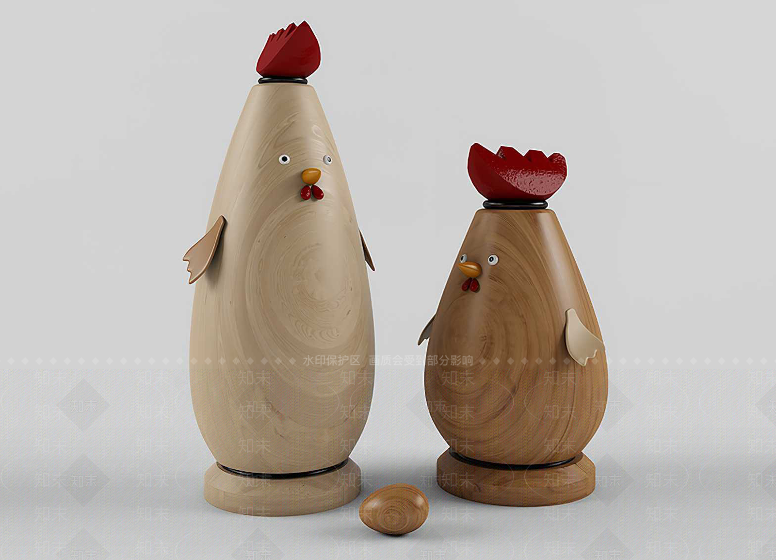 现代木刻公鸡雕塑摆件SU模型下载【ID:1122787060】