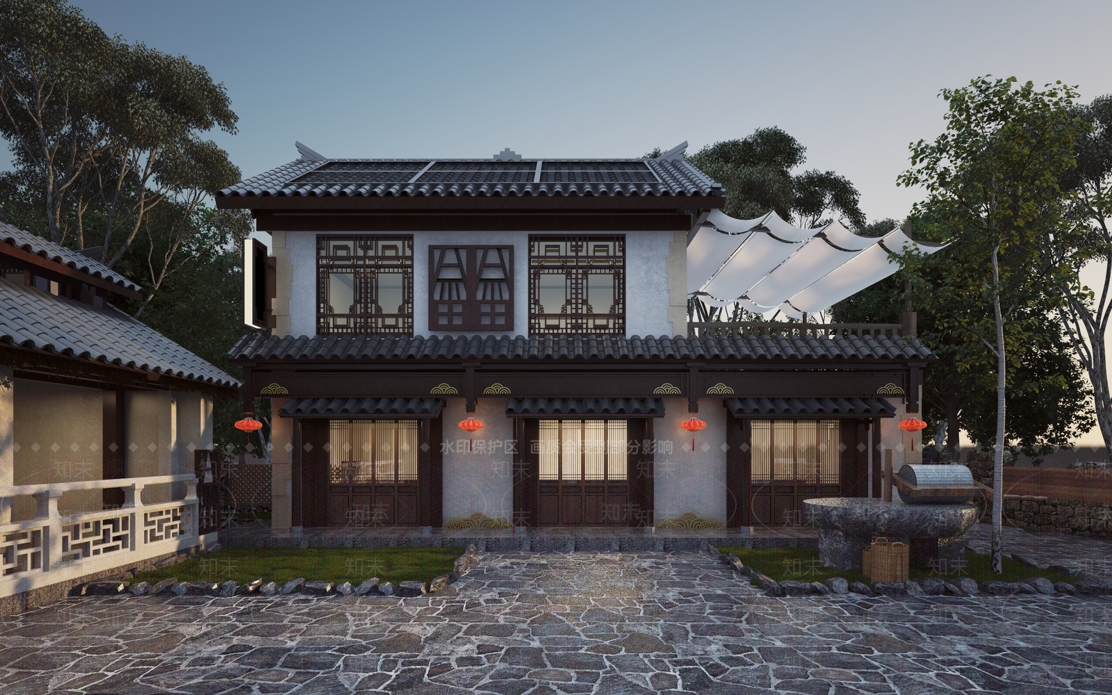 新中式民宿3D模型下载【ID:1122788515】_知末3d模型网