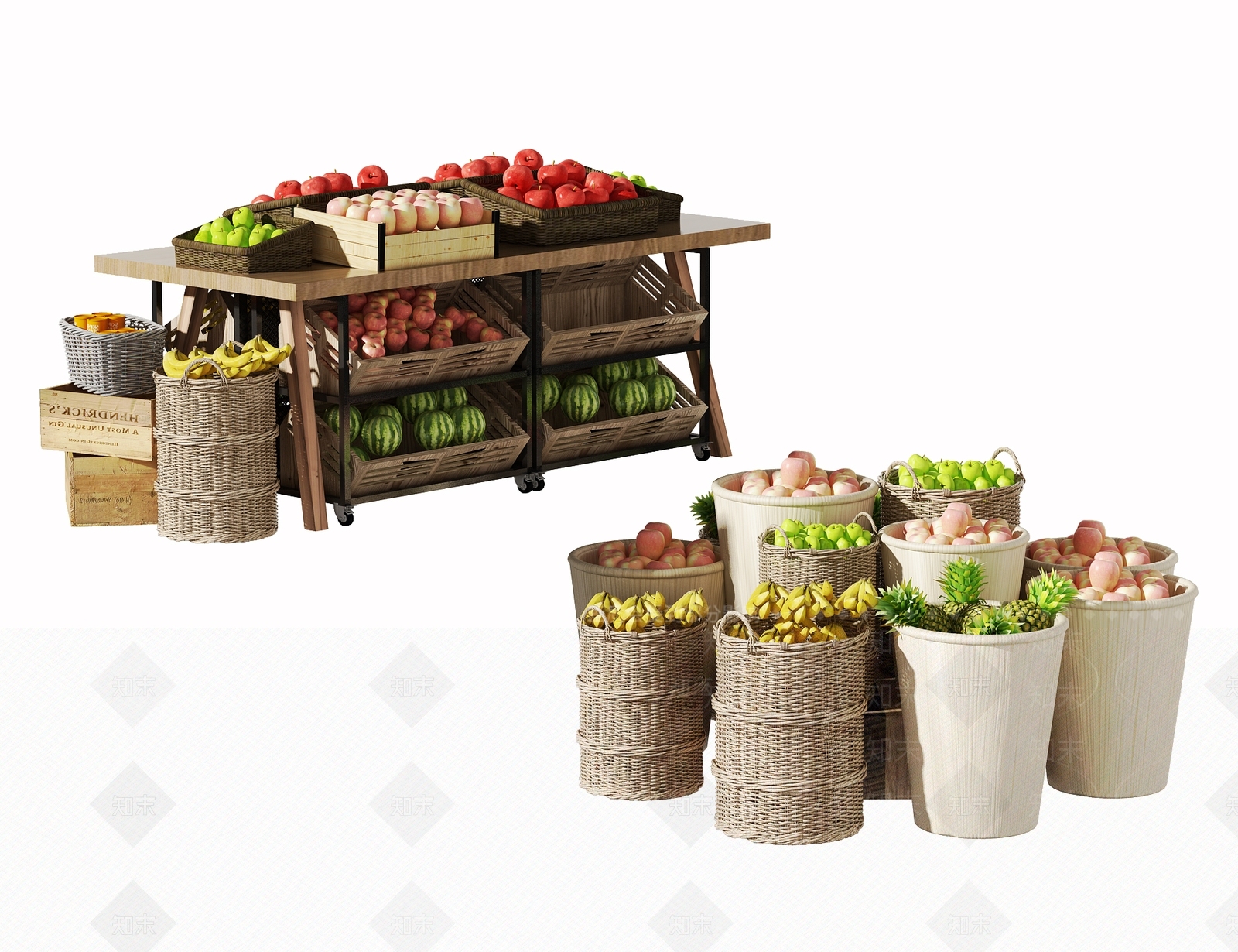 现代超市水果展示架3D模型下载【ID:1122794957】