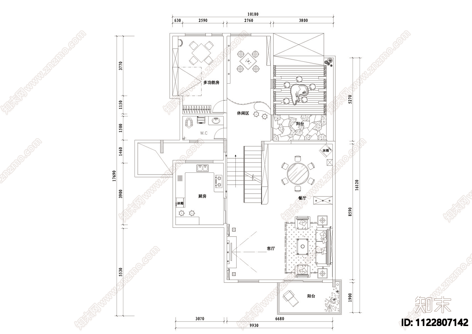 现代简约别墅室内cad施工图下载【ID:1122807142】