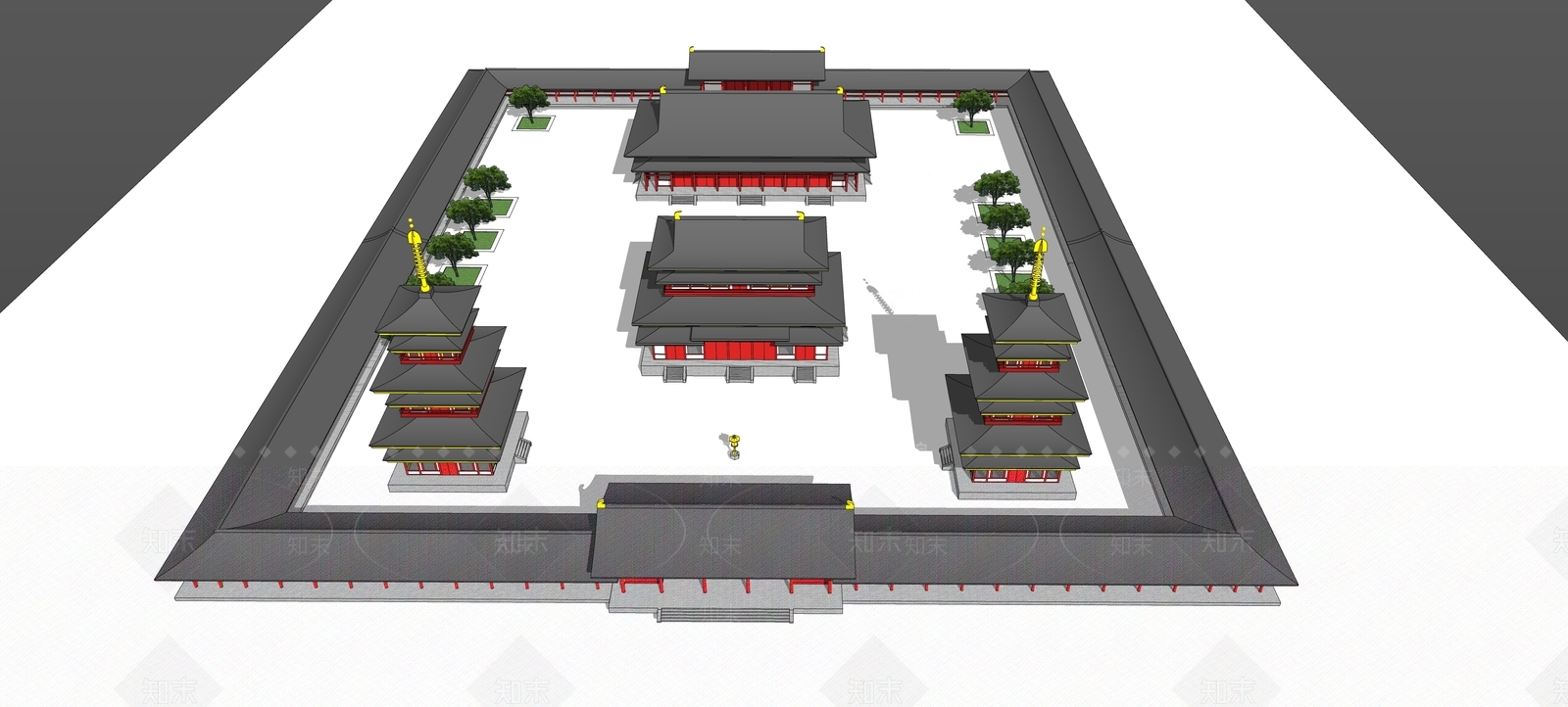 中式寺庙建筑SU模型下载【ID:1122818451】