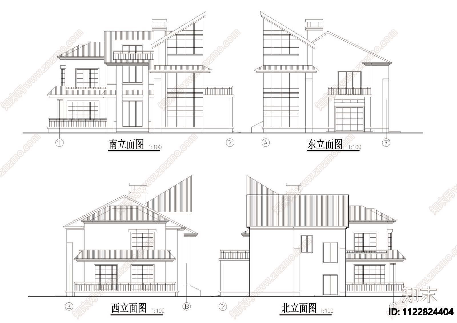 现代风格农村别墅cad施工图下载【ID:1122824404】