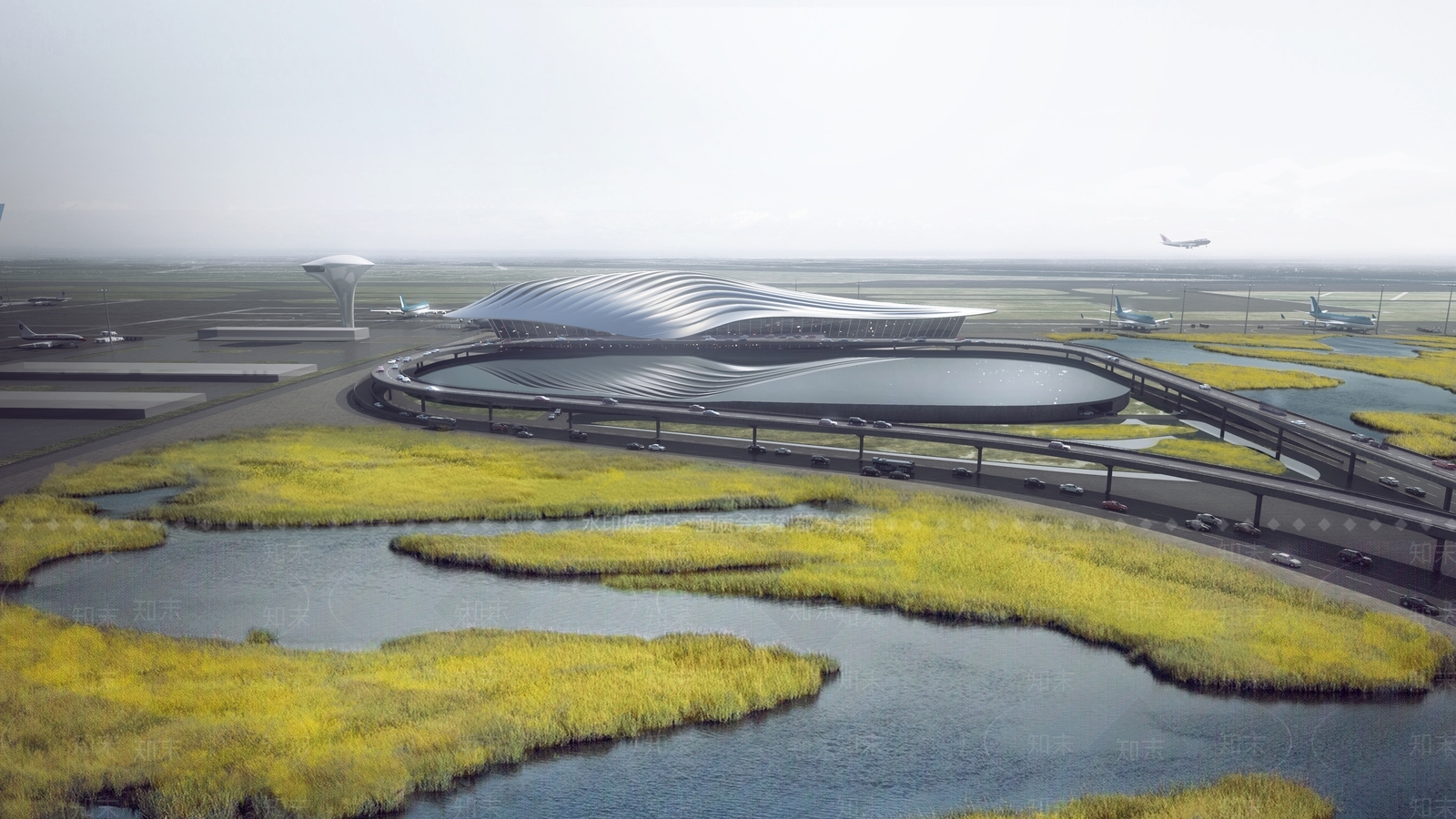现代飞机场鸟瞰规划3D模型下载【ID:1122824894】