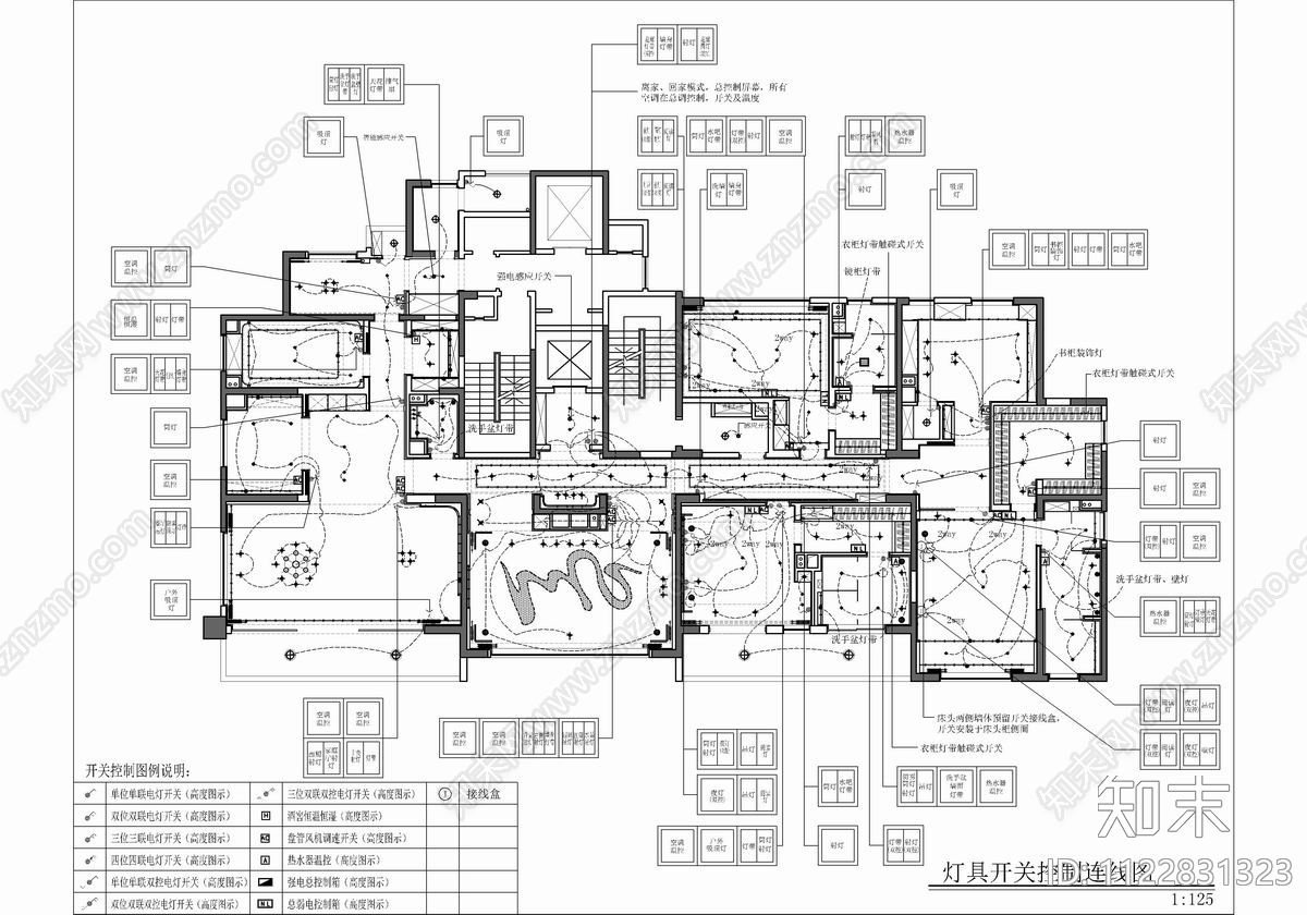 500㎡新中式大平层cad施工图下载【ID:1122831323】