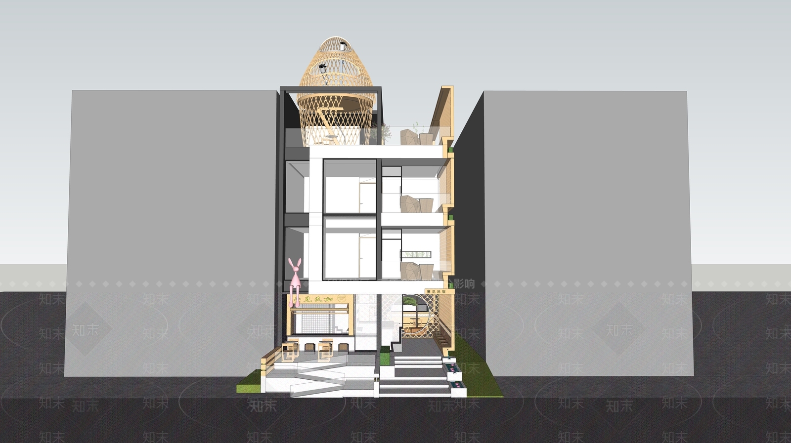 现代民宿建筑SU模型下载【ID:1122834215】