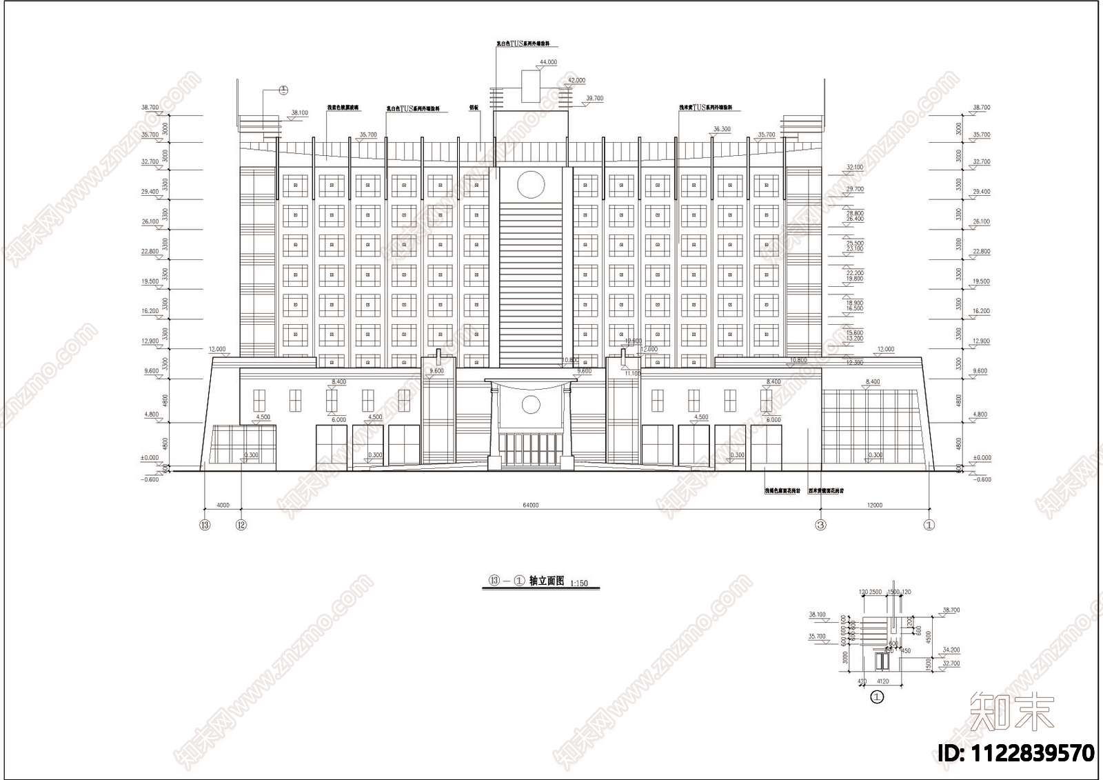 全套小高层宾馆建筑图施工图下载【ID:1122839570】