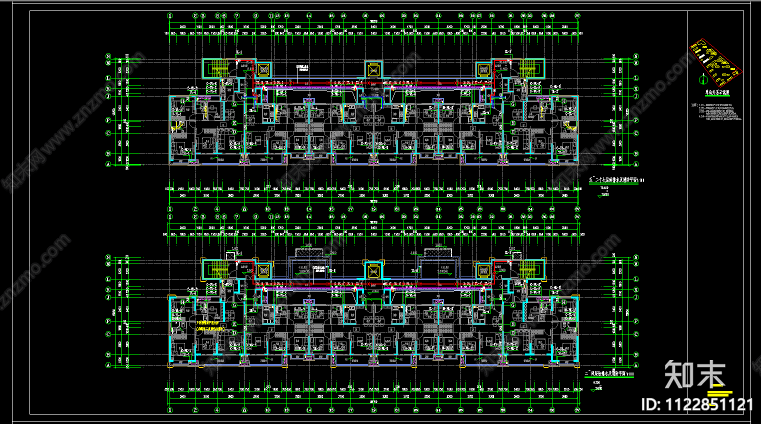 二十七层住宅楼给排水施工图cad施工图下载【ID:1122851121】