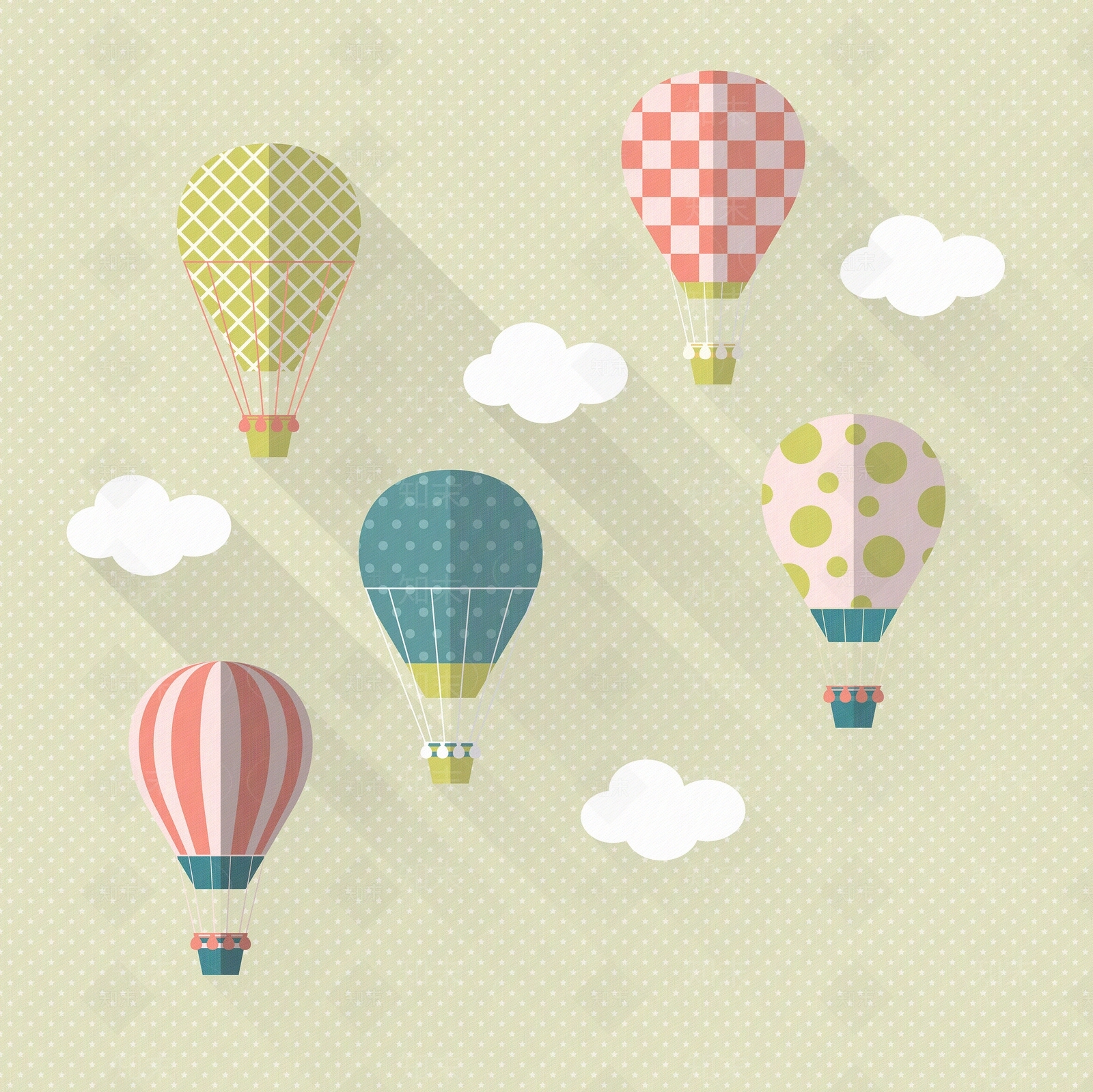 卡通热气球儿童壁画贴图下载【ID:1122860796】