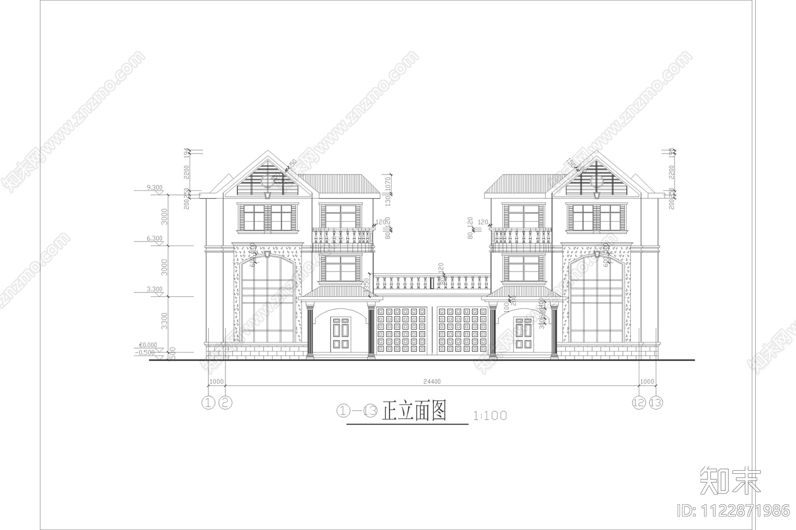 现代联排自建房别墅设计cad施工图下载【ID:1122871986】