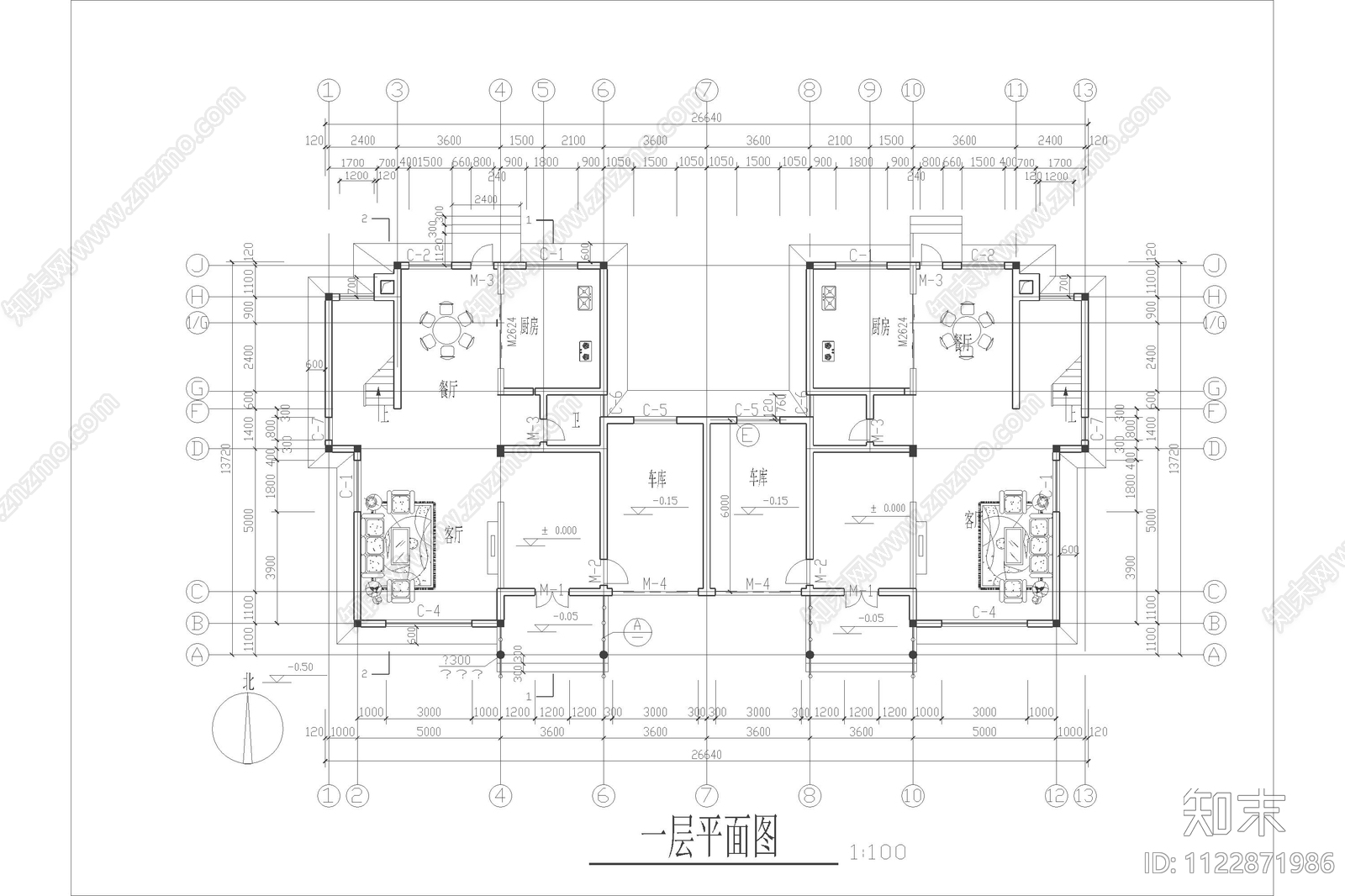 现代联排自建房别墅设计cad施工图下载【ID:1122871986】