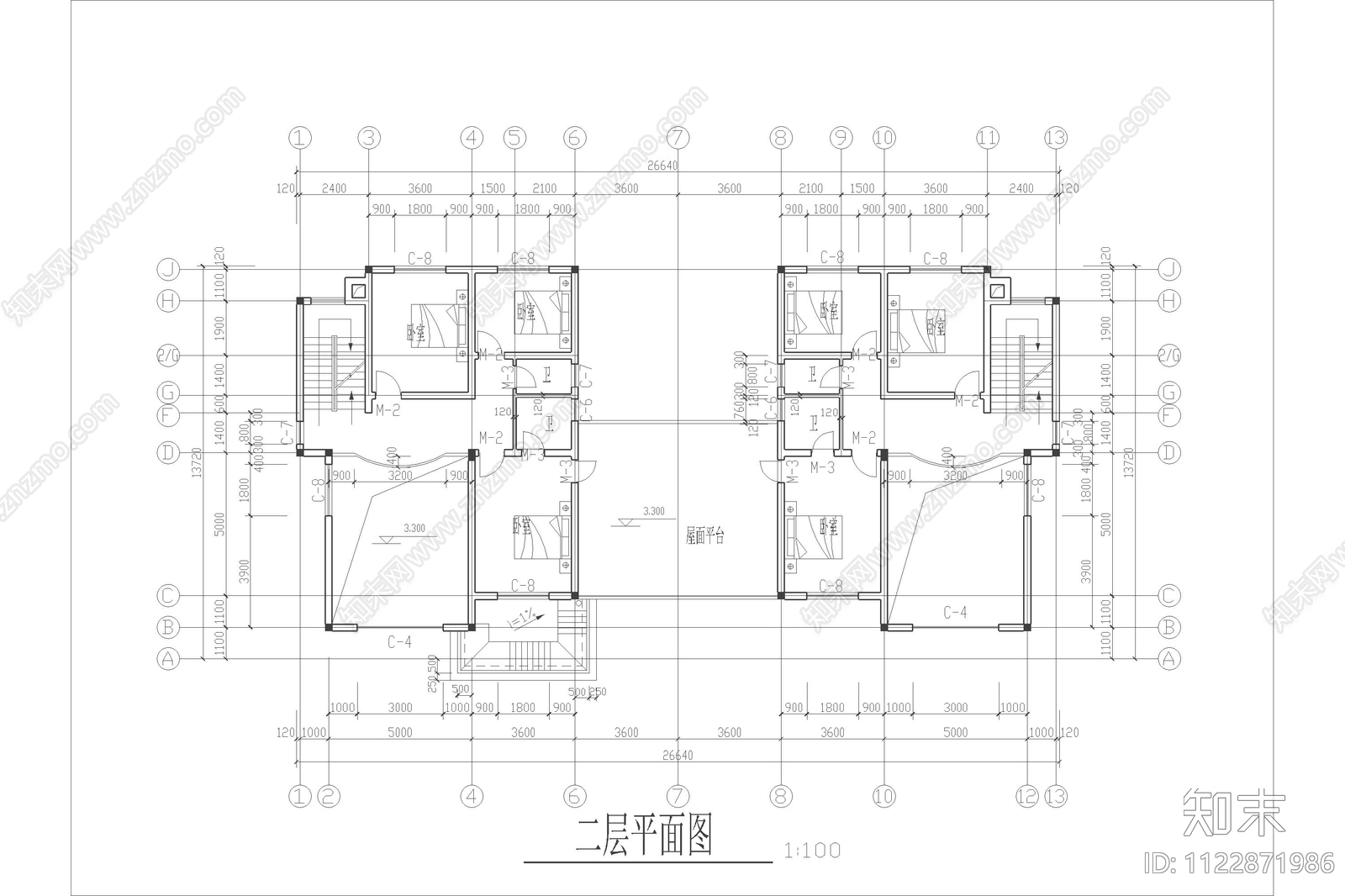 现代联排自建房别墅设计cad施工图下载【ID:1122871986】