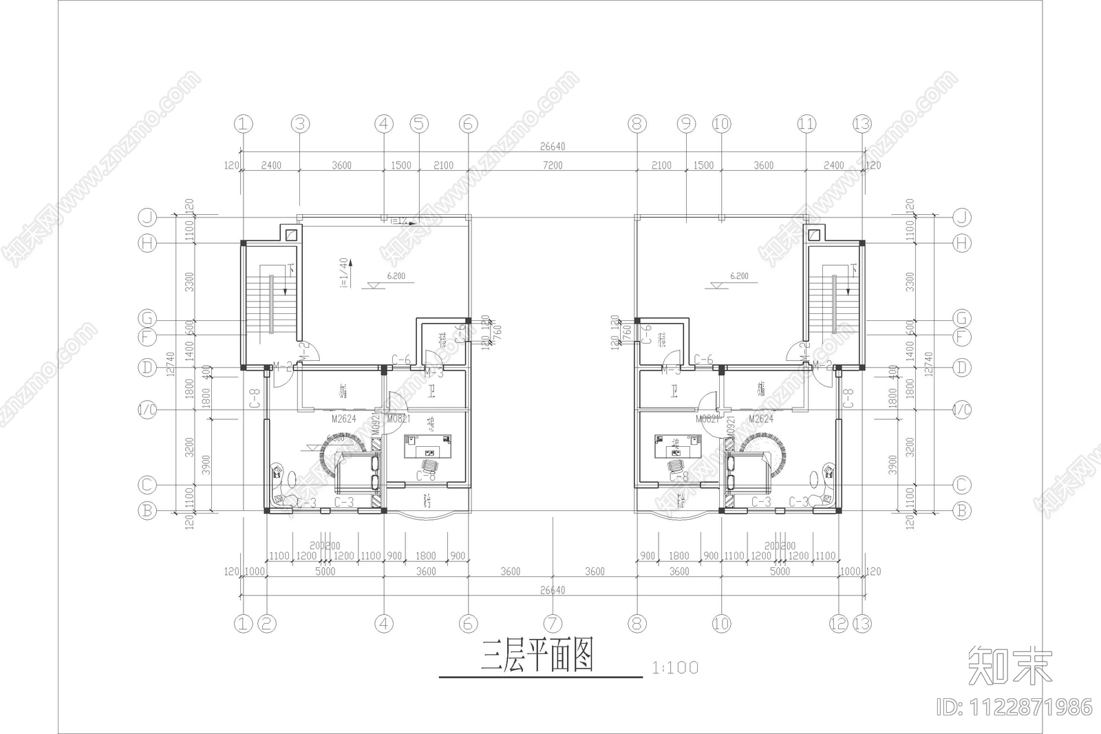 现代联排自建房别墅设计cad施工图下载【ID:1122871986】