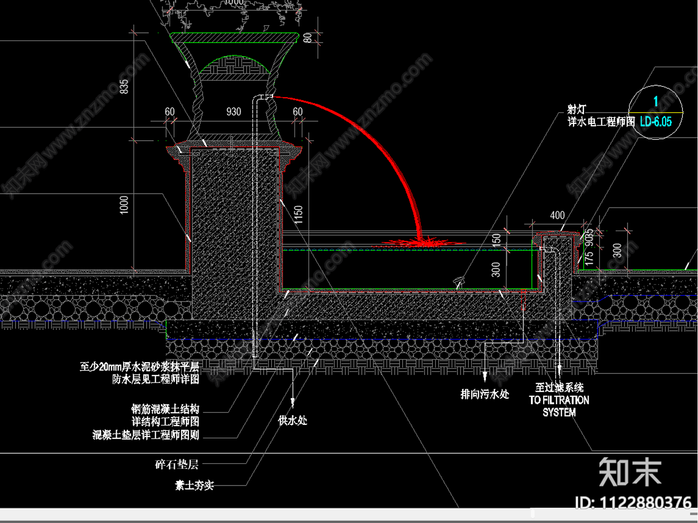 欧式花钵花柱水景cad施工图下载【ID:1122880376】