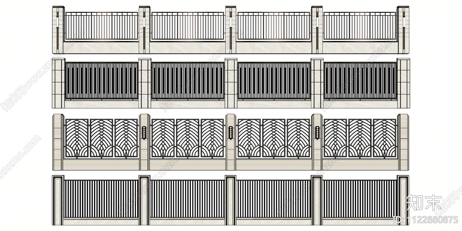 现代铁艺围墙SU模型下载【ID:1122880875】