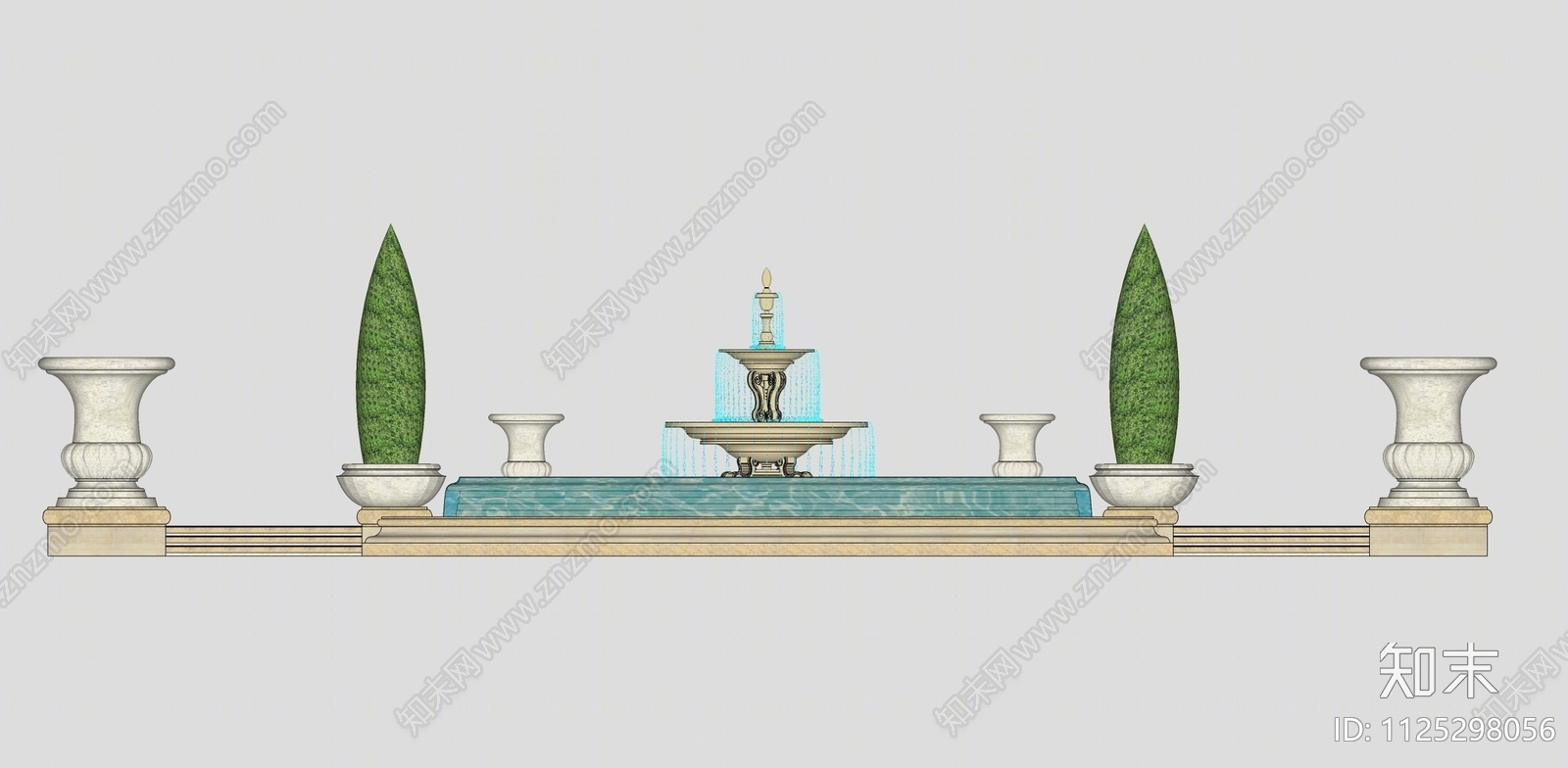 法式经典喷泉SU模型下载【ID:1125298056】