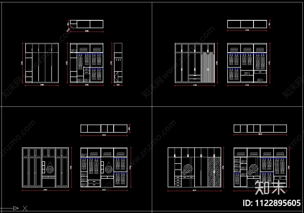 20套现代中式欧式衣柜cad施工图下载【ID:1122895605】