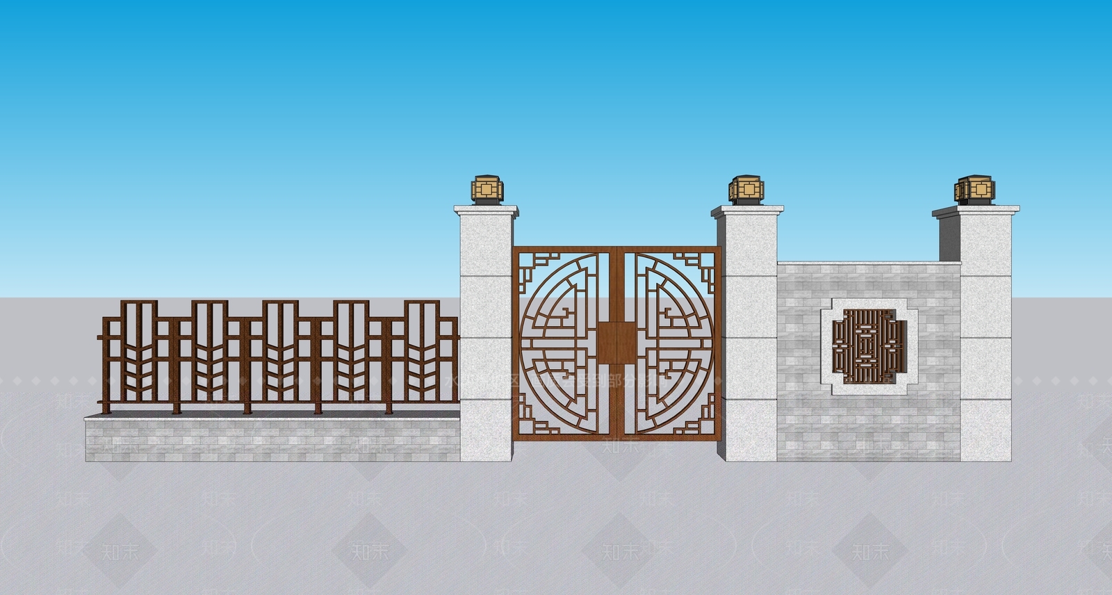新中式庭院门SU模型下载【ID:1122897012】
