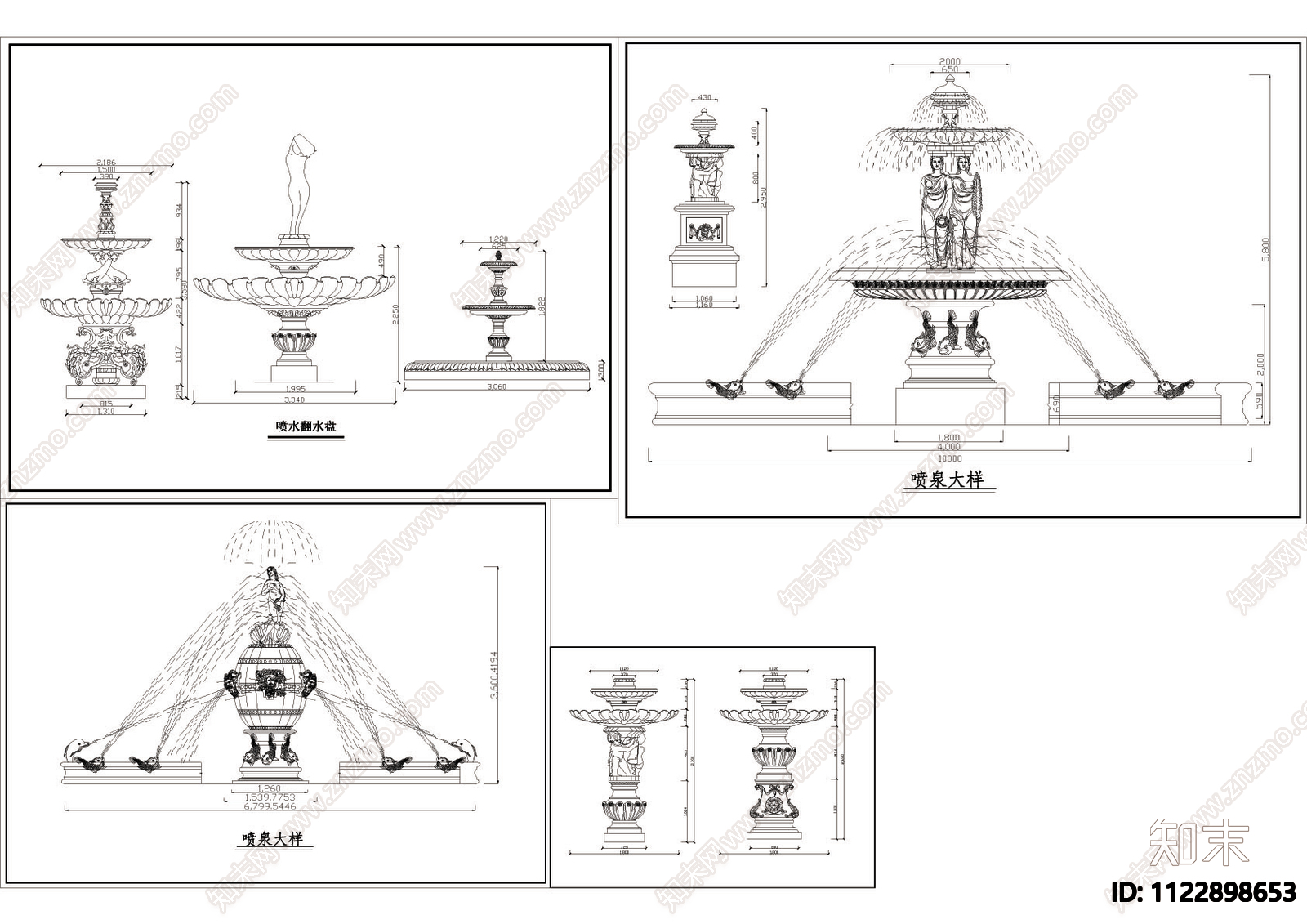 欧式喷泉及花盆造型大样图施工图下载【ID:1122898653】