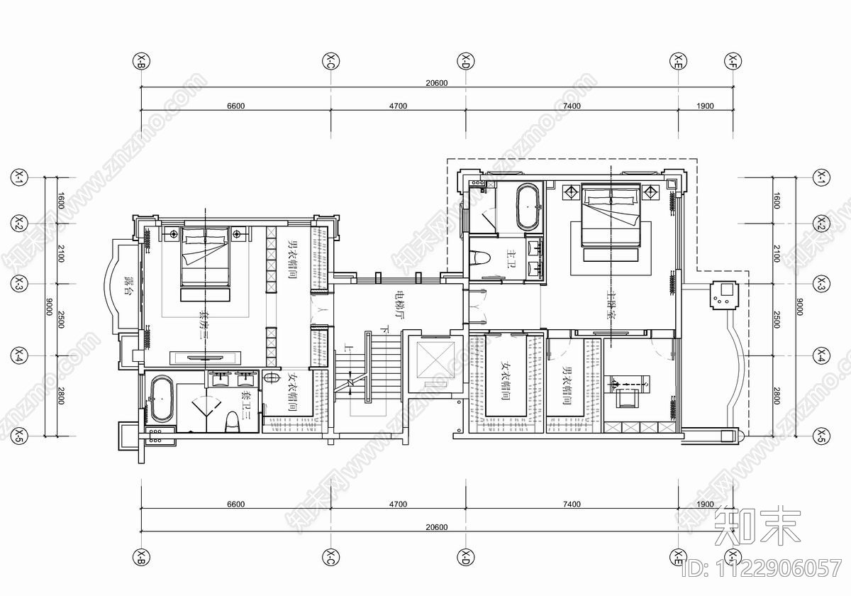 五层新中式别墅CADcad施工图下载【ID:1122906057】