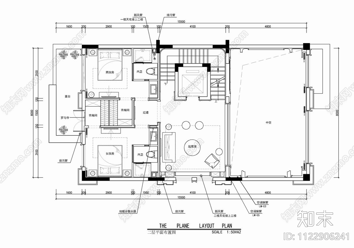 五层新中式别墅CADcad施工图下载【ID:1122906241】