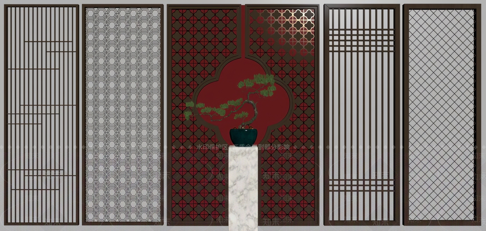新中式屏风SU模型下载【ID:1122923579】_知末su模型网