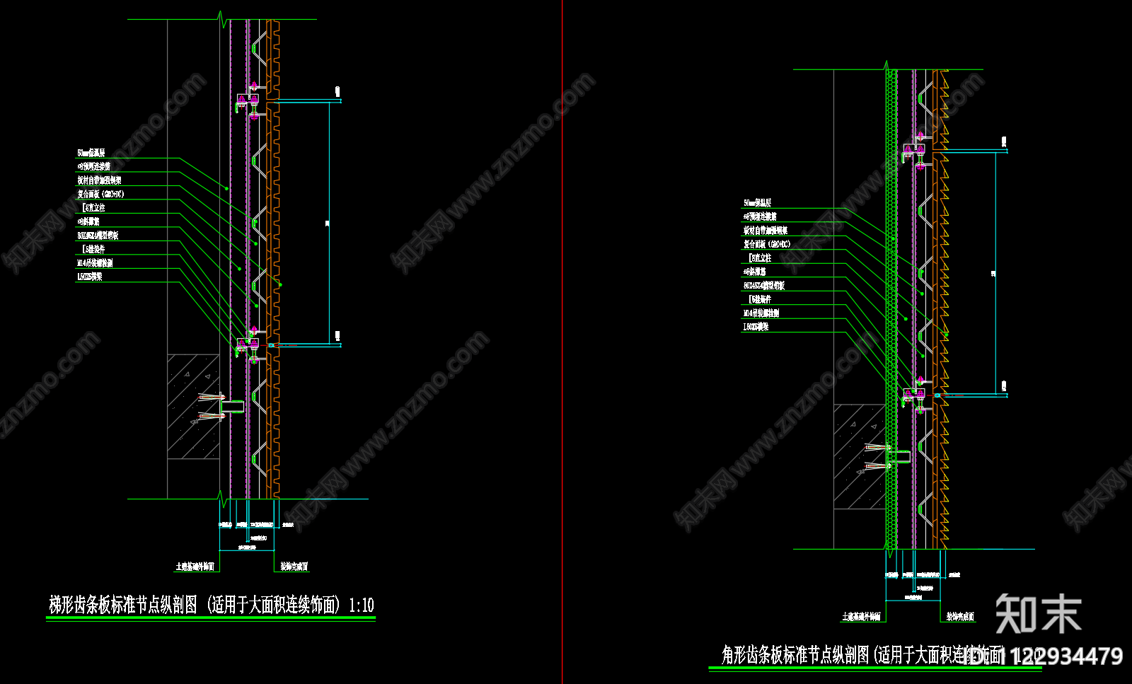 复合面板外墙挂板安装节点大样cad施工图下载【ID:1122934479】