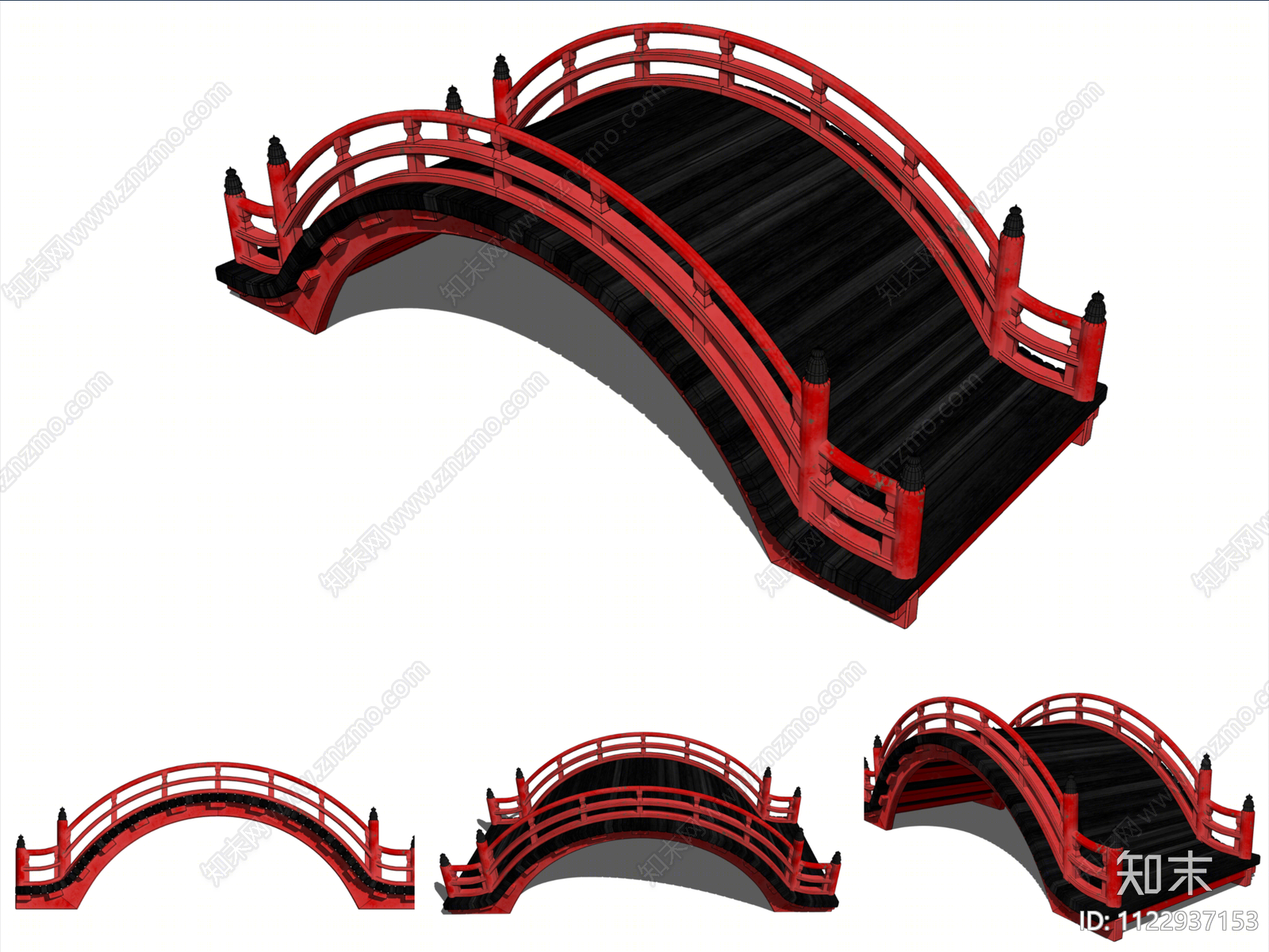 中式景观桥木拱桥SU模型下载【ID:1122937153】