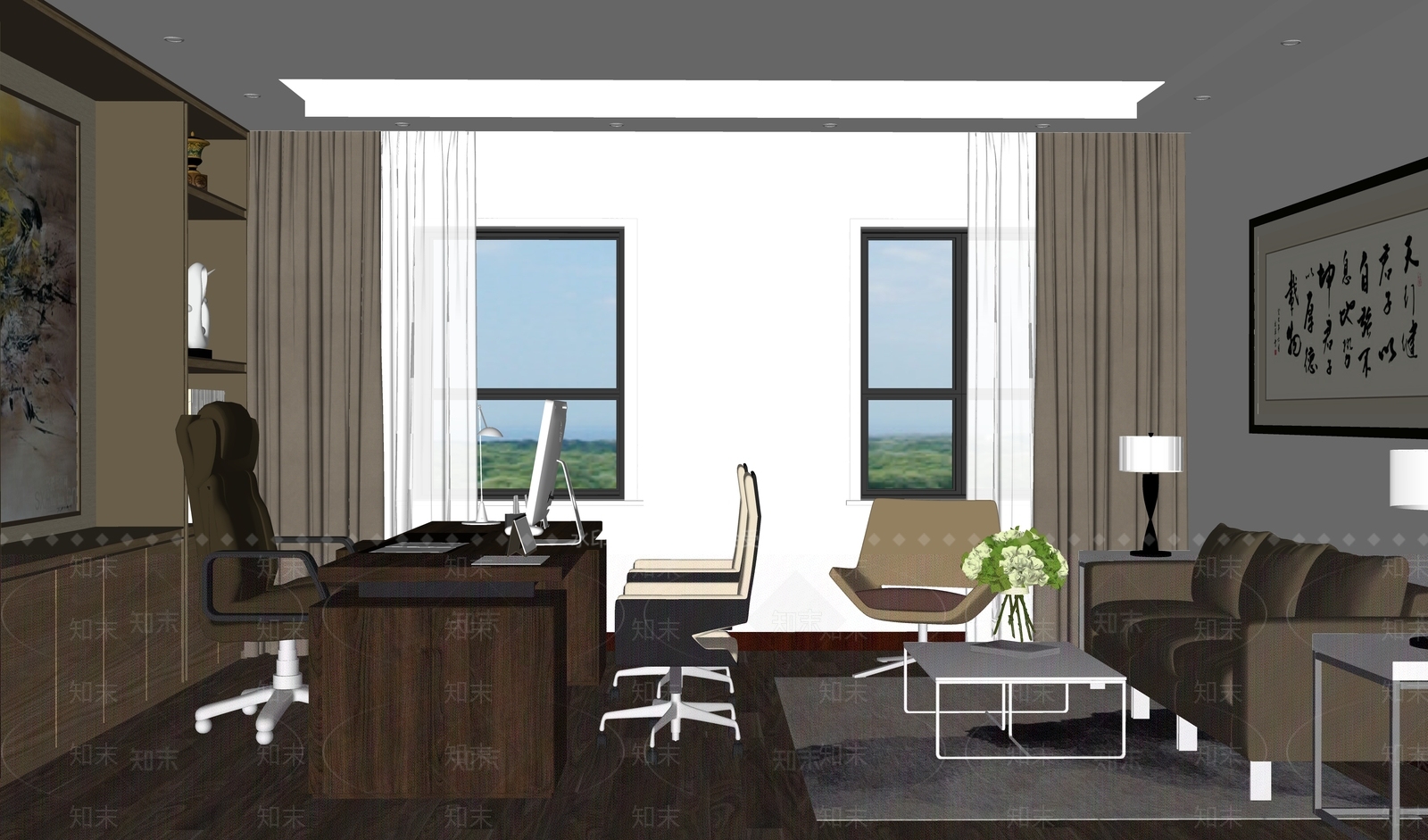 新中式经理办公室SU模型下载【ID:1122938057】
