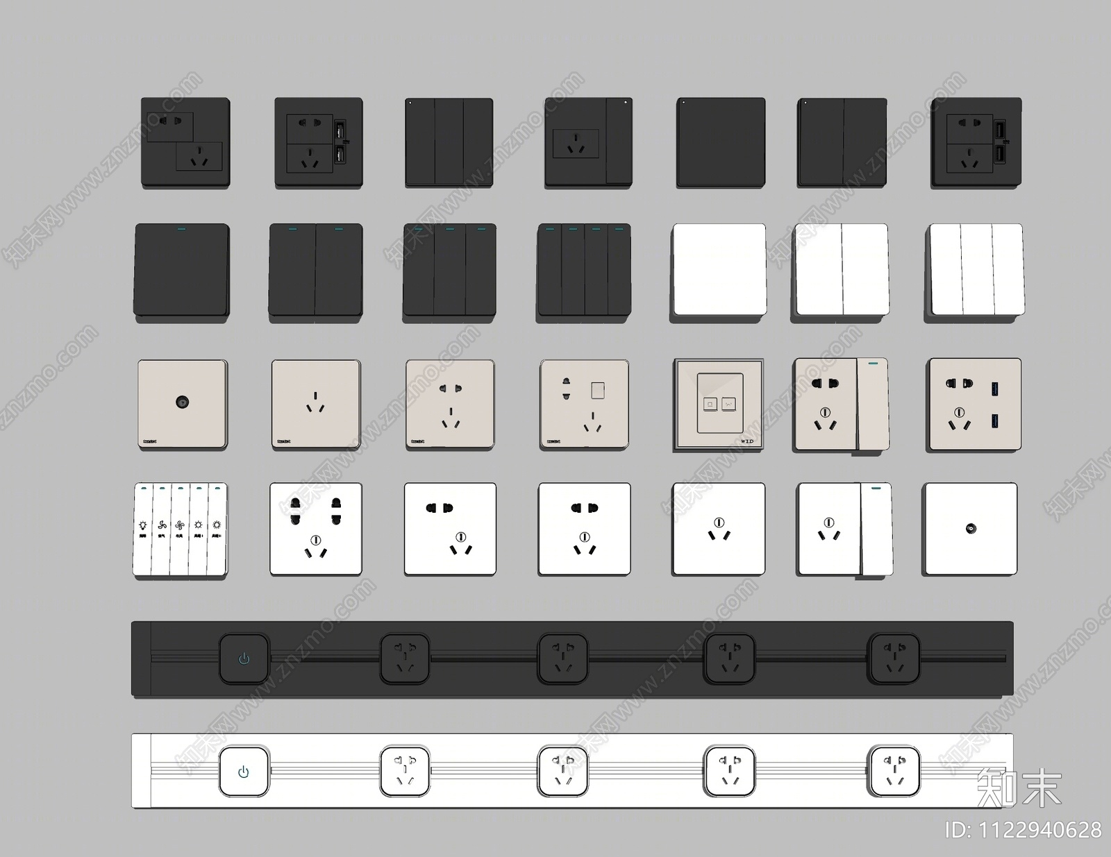 现代开关插座组合SU模型下载【ID:1122940628】